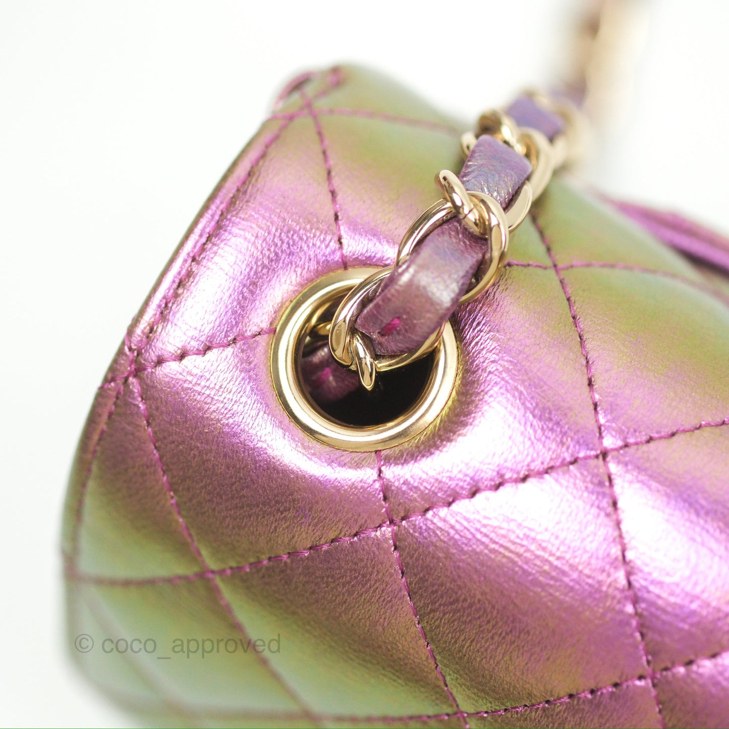 Chanel Classic Quilted Mini Rectangular Flap Metallic Purple Calfskin Gold Hardware