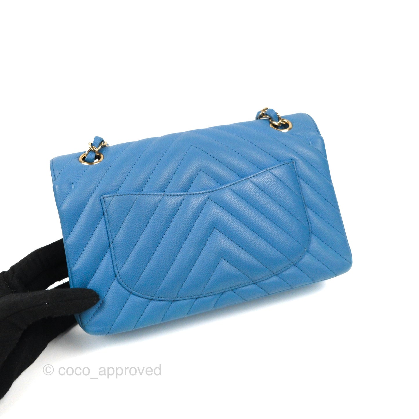 Chanel Small Classic Flap Chevron Blue Caviar Gold Hardware
