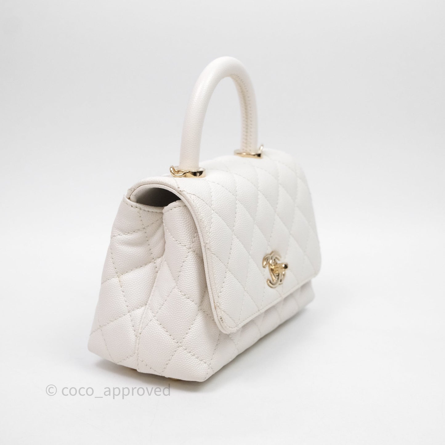 Chanel Mini Coco Handle Quilted White Caviar Gold Hardware
