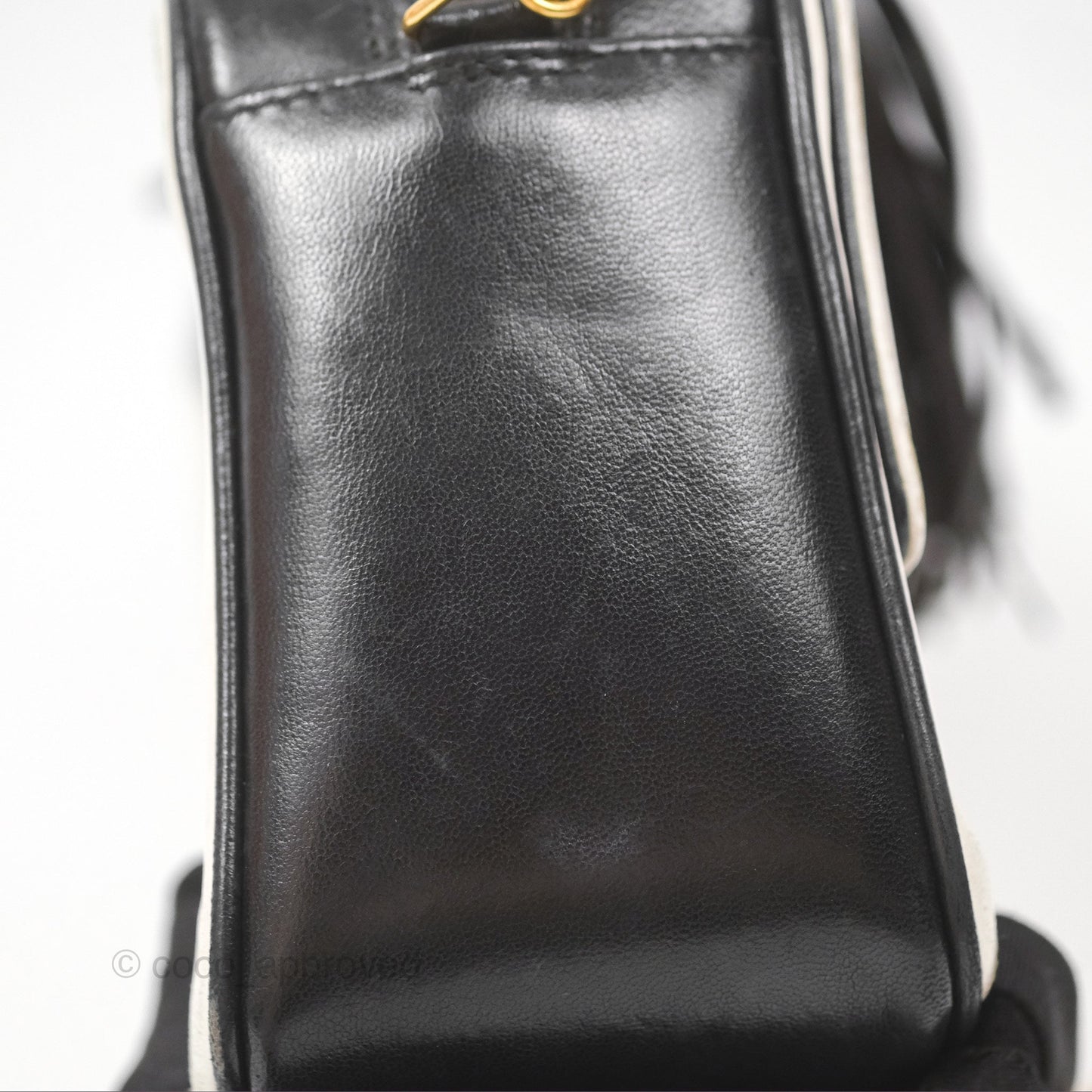 Chanel Vintage White CC Camera Bag Black Lambskin Gold Hardware
