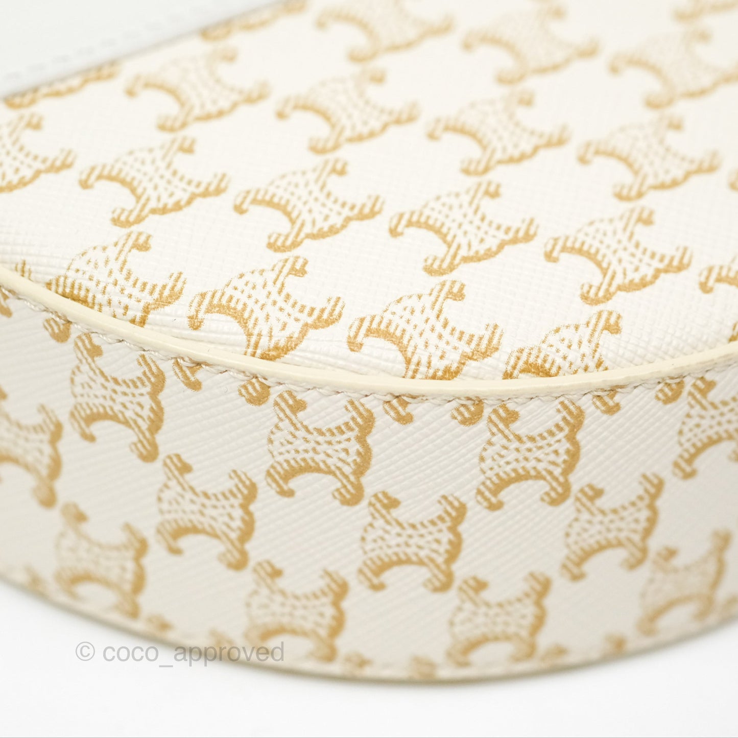Celine Round Purse on Strap Triomphe Canvas White Calfskin