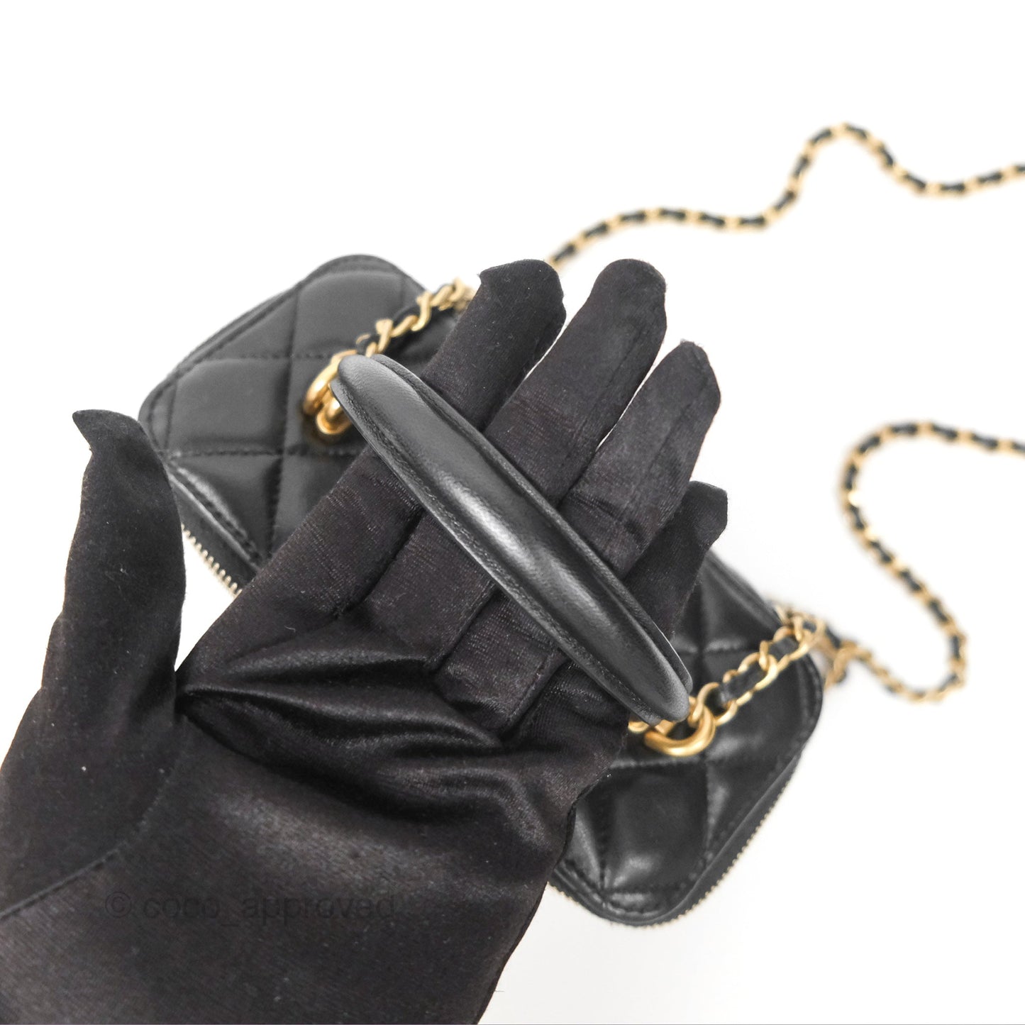 Chanel Vanity Rectangular Top Handle Black Lambskin Aged Gold Hardware