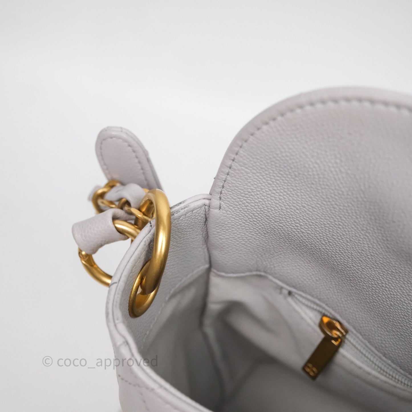 Chanel Double Pocket Hobo Bag Grey Caviar Aged Gold Hardware