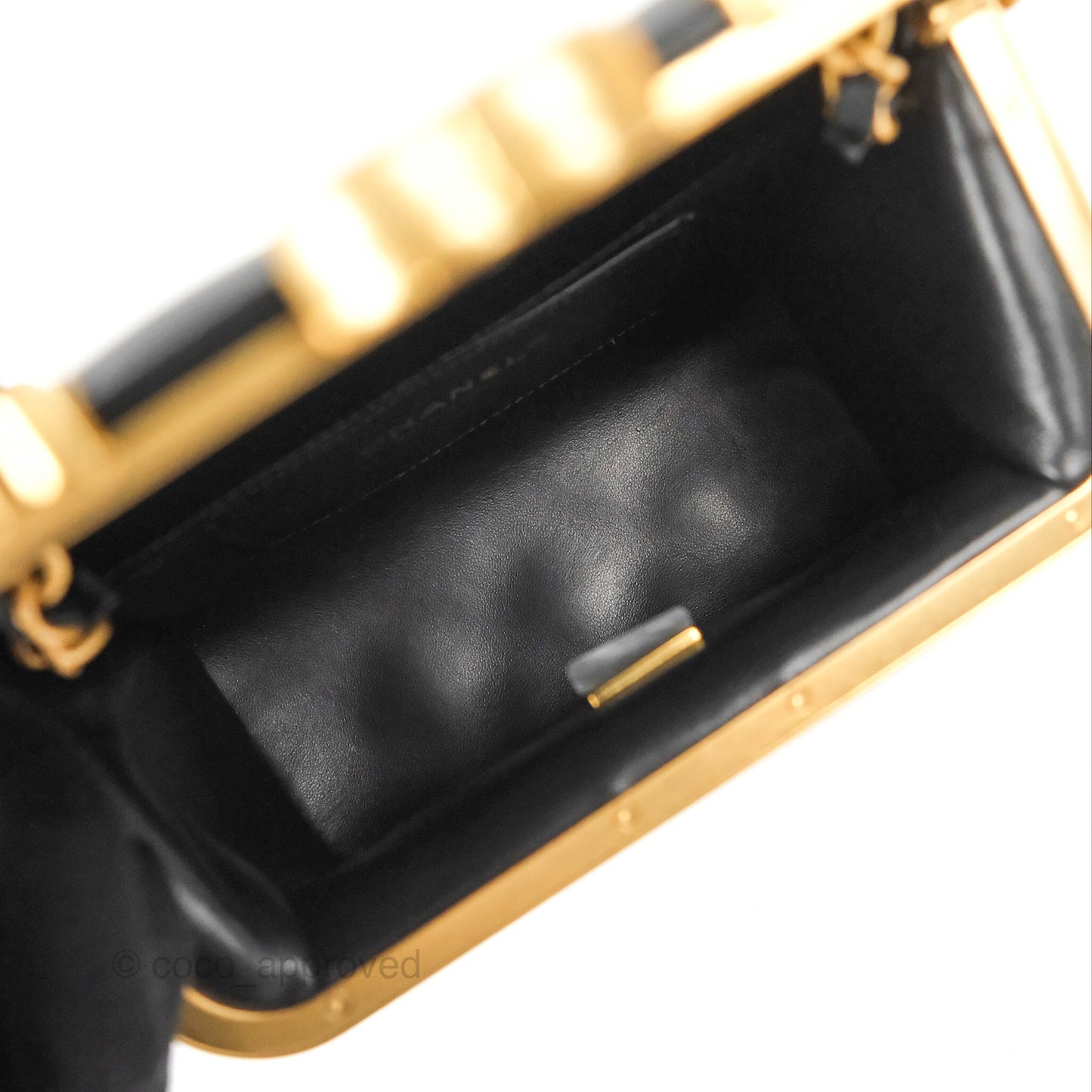 Chanel Logo Crystal Kiss-lock Vanity with Chain Black Lambskin 23C