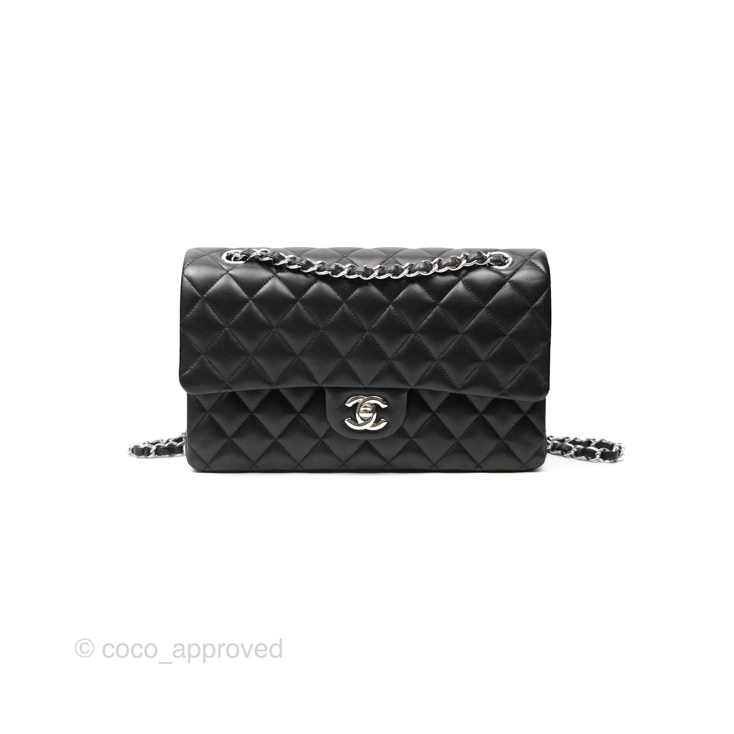 Chanel M/L Medium Classic Flap Quilted Black Lambskin Silver Hardware