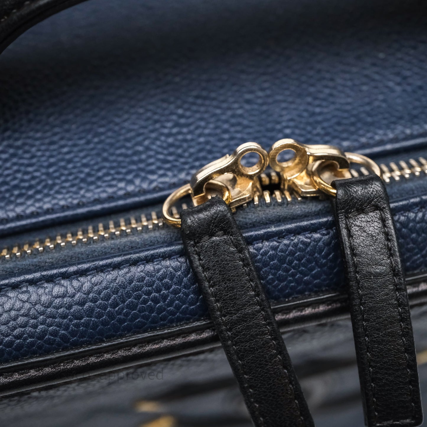 Chanel Quilted Large CC Filigree Vanity Case Navy Black Caviar Aged Gold Hardware