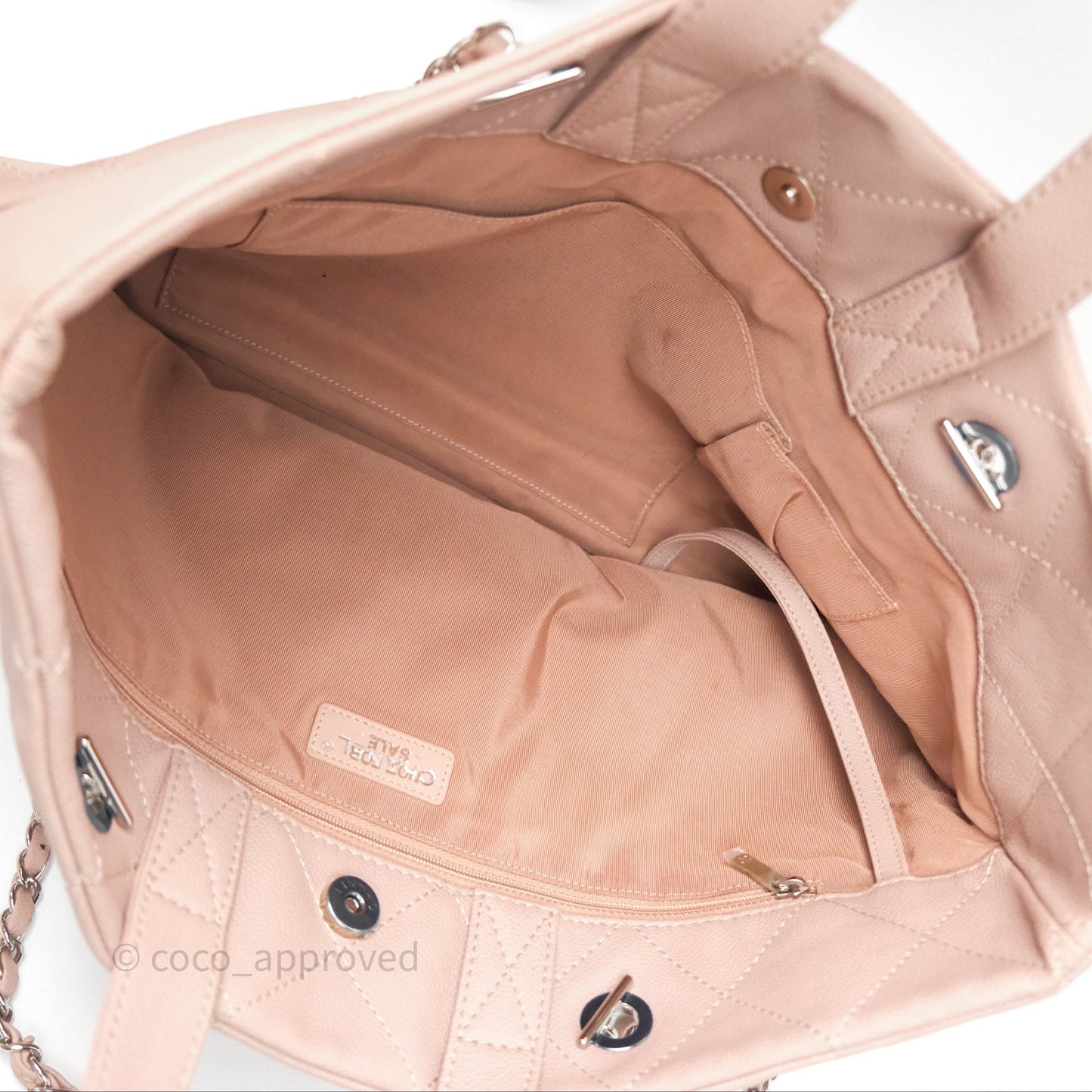 Chanel Quilted Tote Bag Pink Caviar Silver Hardware