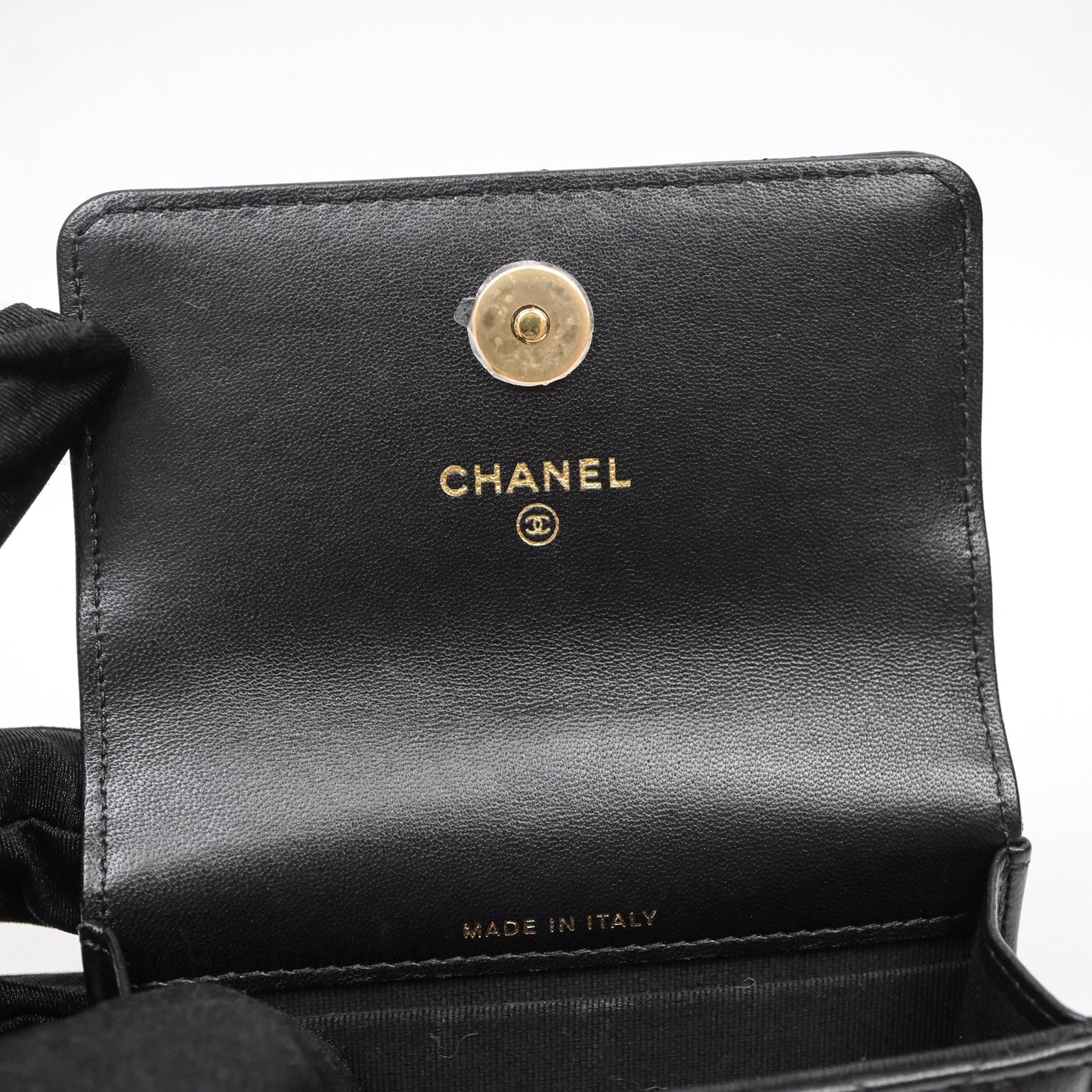 Chanel Jewel Hook Card Holder Black Lambskin Aged Gold Hardware