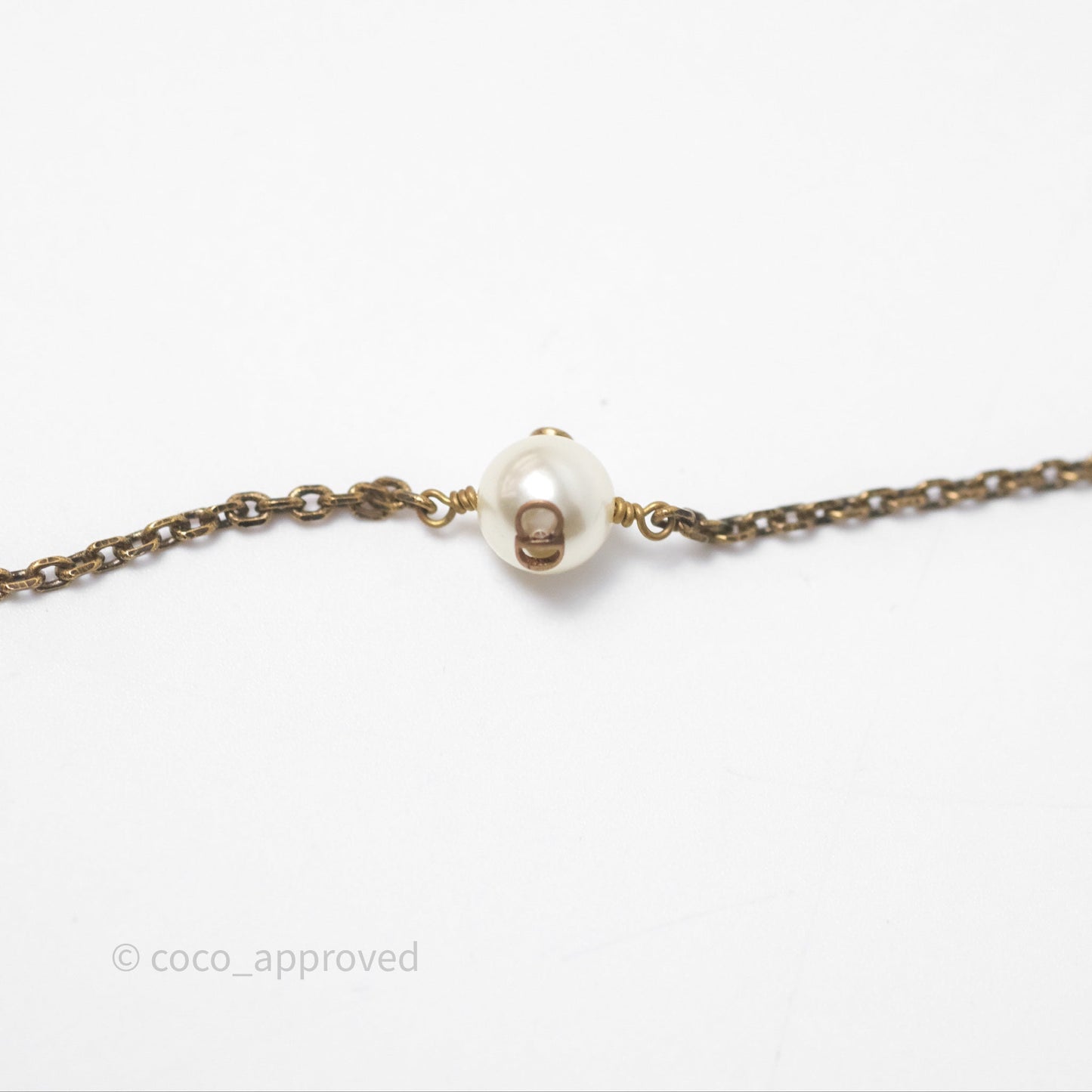 Christian Dior Pearl Crystal Bee Long Necklace Aged Gold Tone