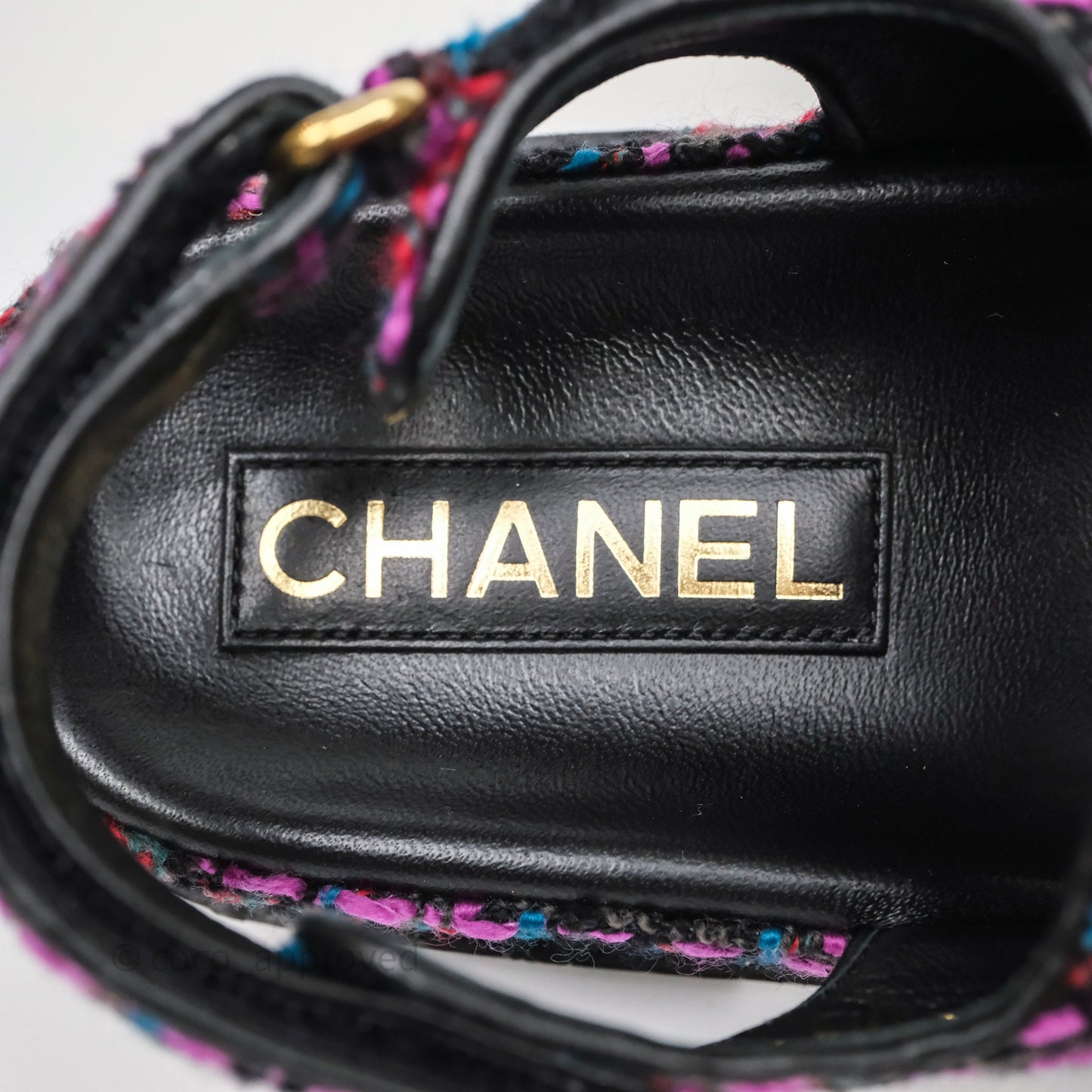 Chanel Dad Sandals Black/ Purple Tweed Size 38