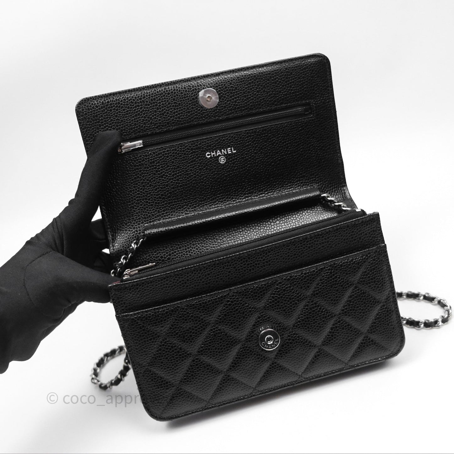 Chanel Quilted Classic Wallet on Chain WOC Black Caviar Silver Hardware