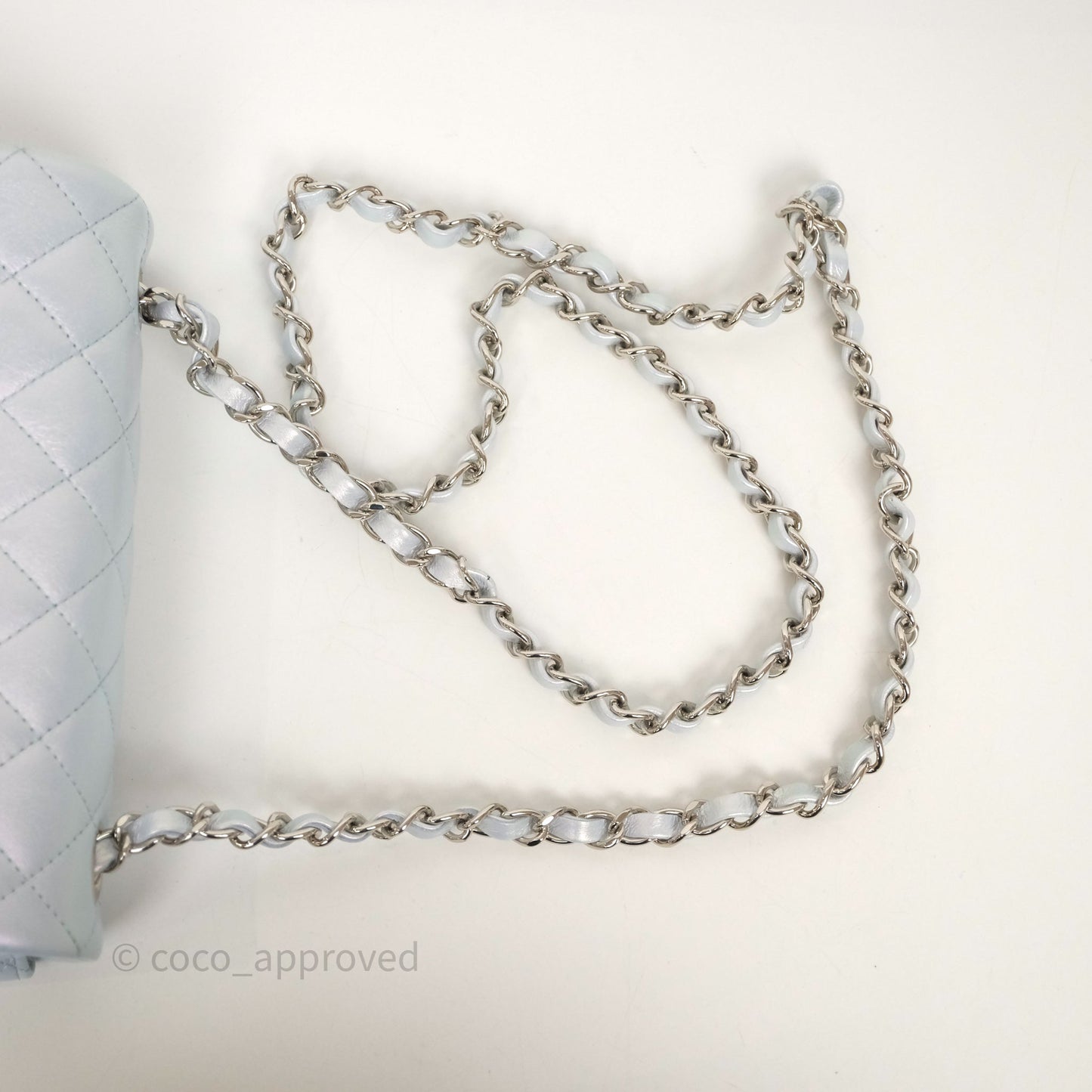 Chanel Mini Rectangular Bag Quilted Iridescent Icy Blue Silver Hardware
