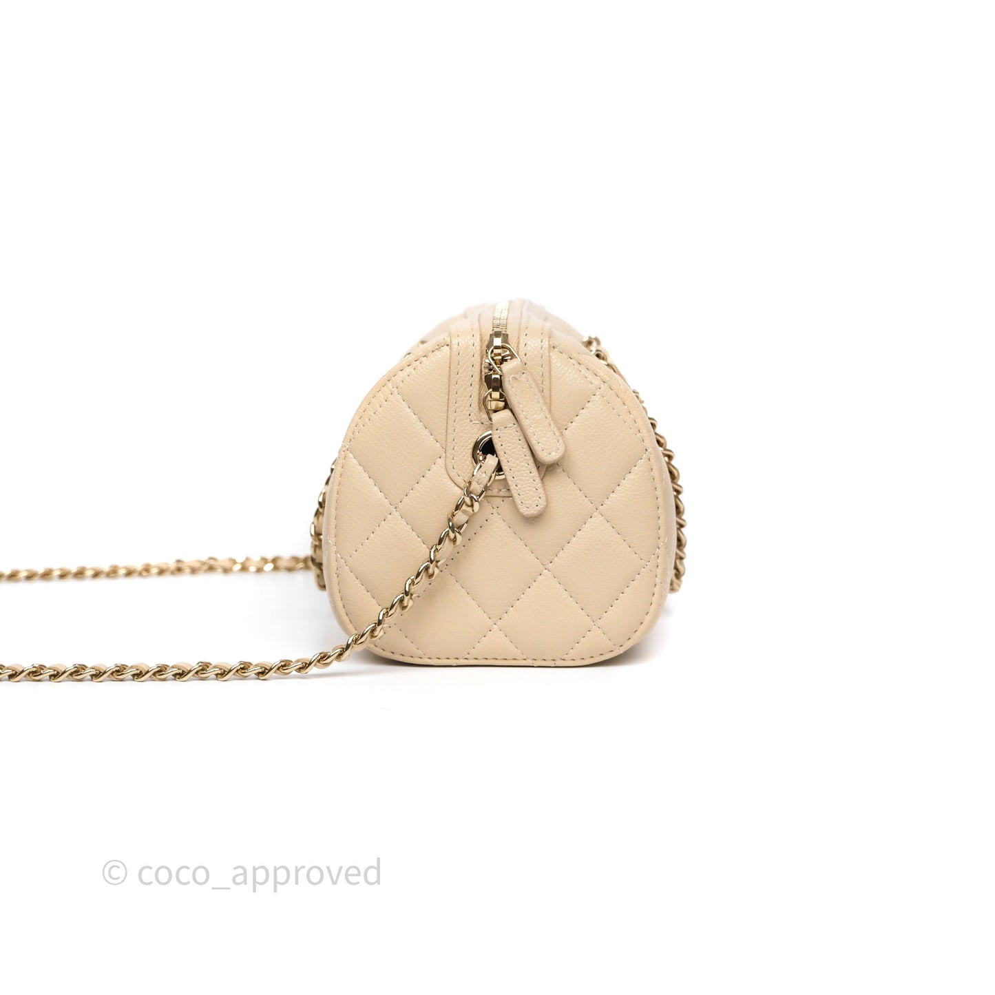 Chanel Mini Quilted Bowling Bag Beige Caviar Gold Hardware 25P