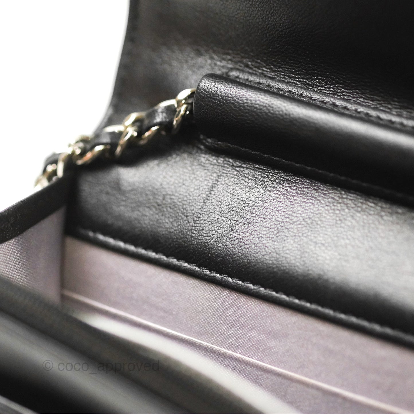 Chanel Camellia Embossed Wallet on Chain WOC Black Lambskin Silver Hardware