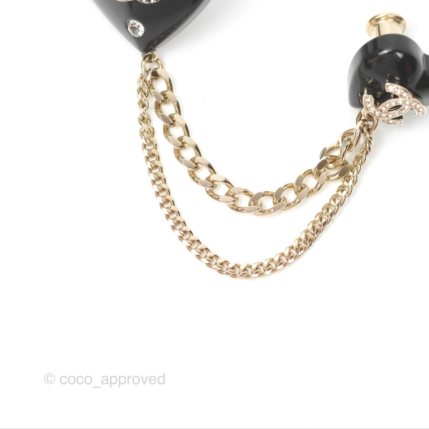 Chanel Black Heart CC Chain Brooch Gold Tone 22B