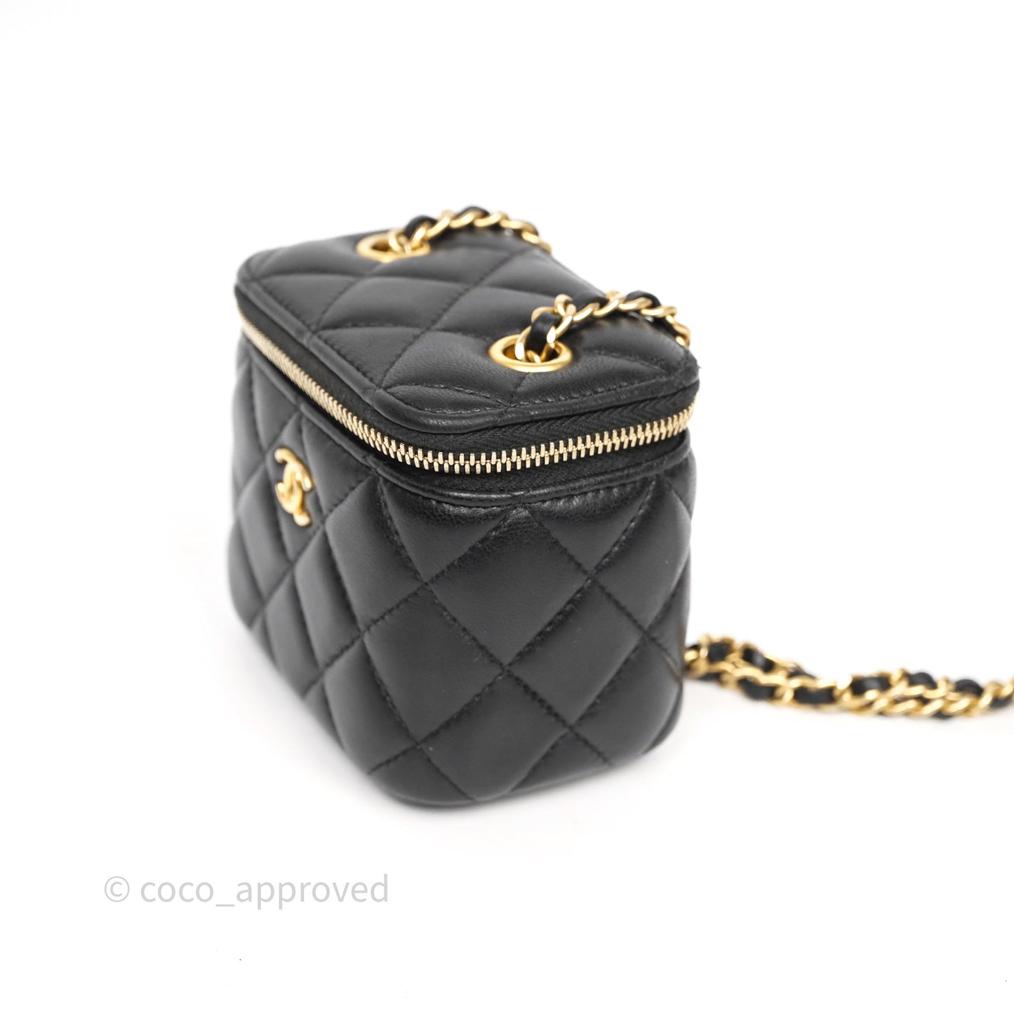 Chanel Mini Black Lambskin Vanity Pearl Crush With Chain Gold Hardware