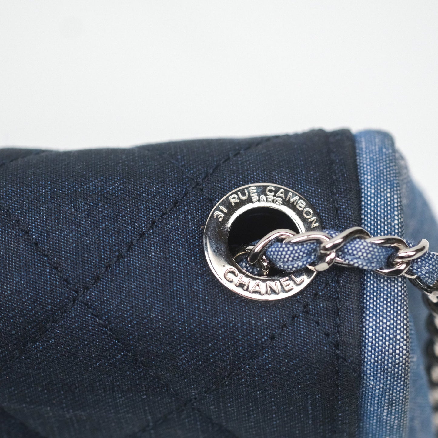 Chanel Quilted Mini Medallion Graphic Denim Blue Silver Hardware