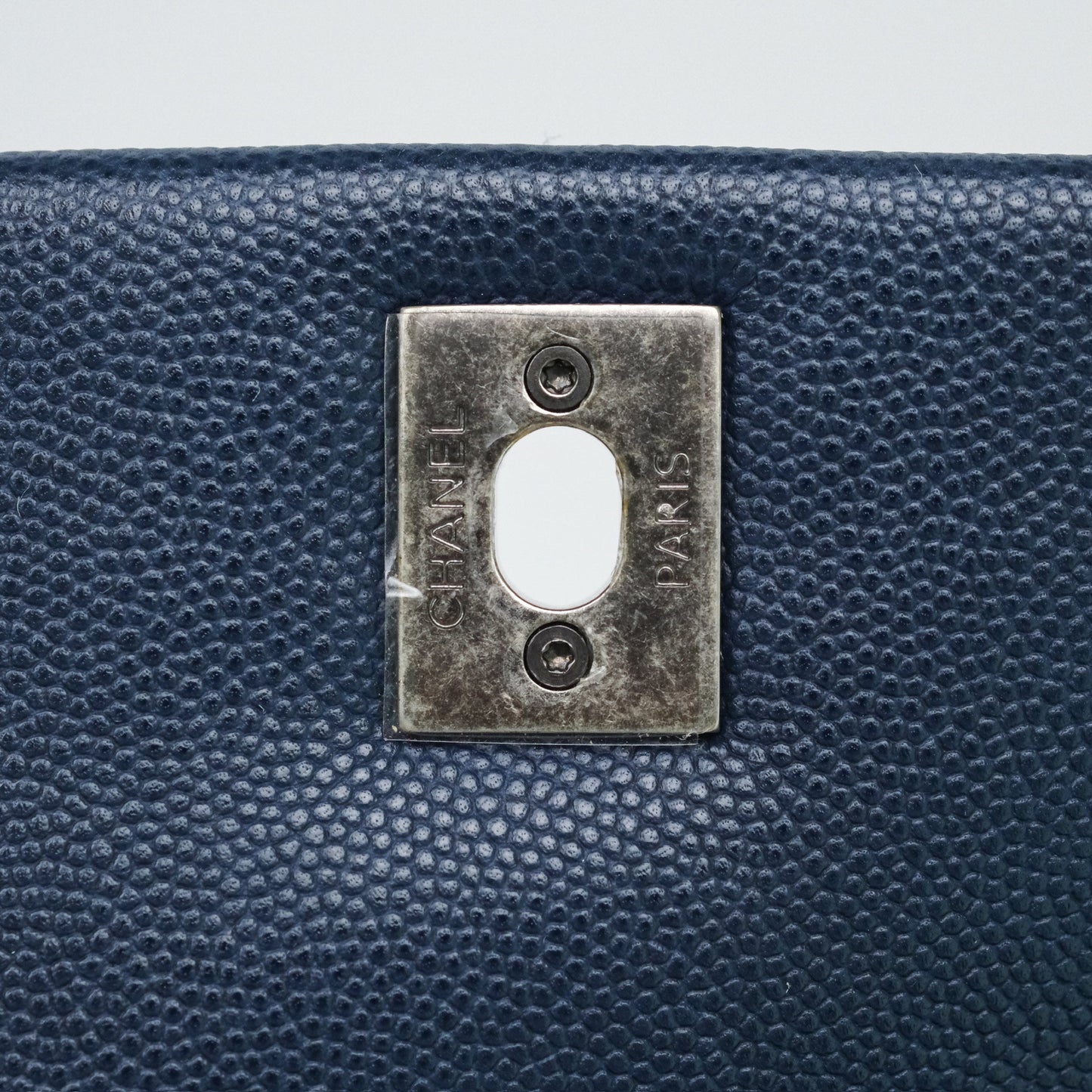Chanel Small Coco Handle Navy Caviar Ruthenium Hardware Lizard Handle