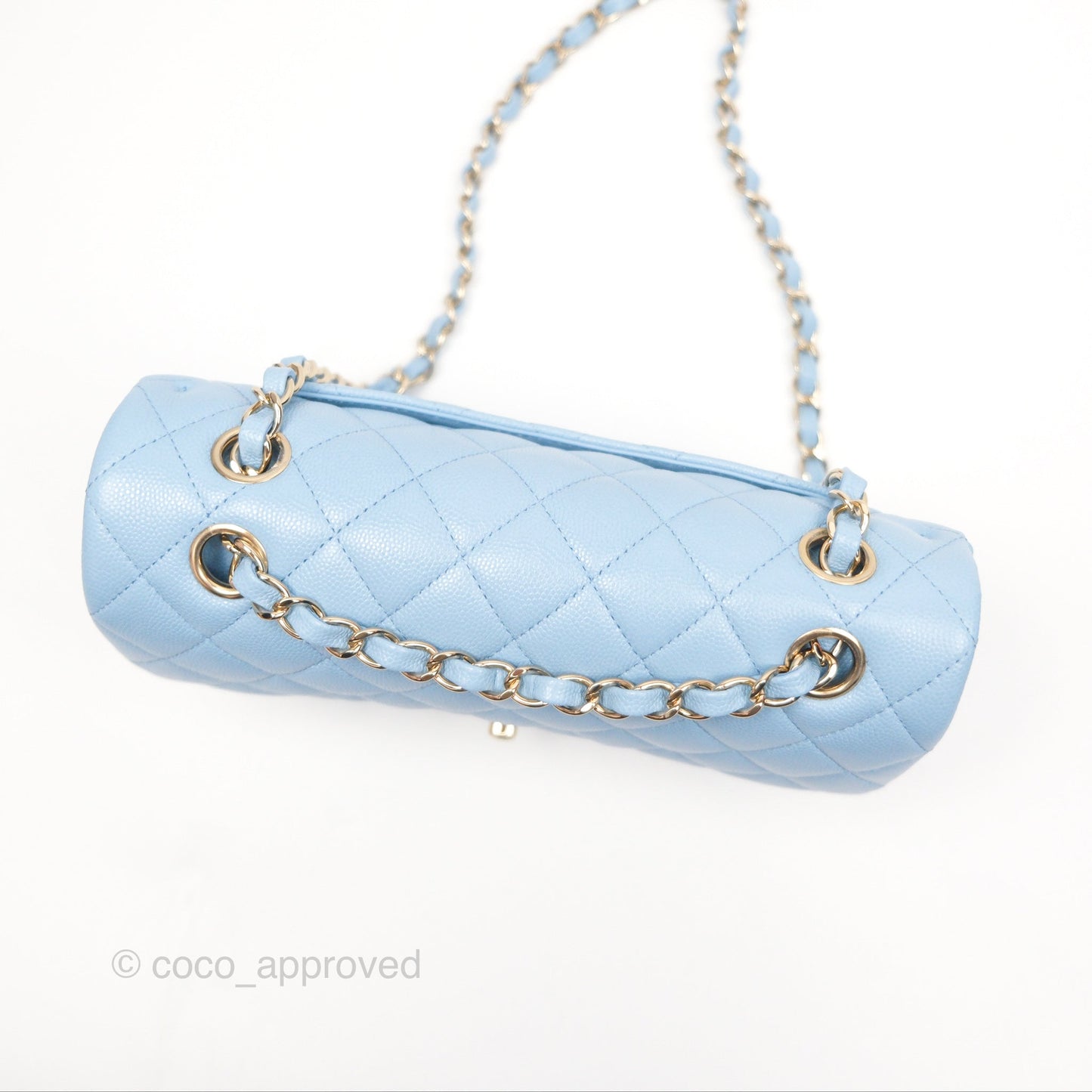 Chanel Small Classic Quilted Flap Light Blue Caviar Gold Hardware