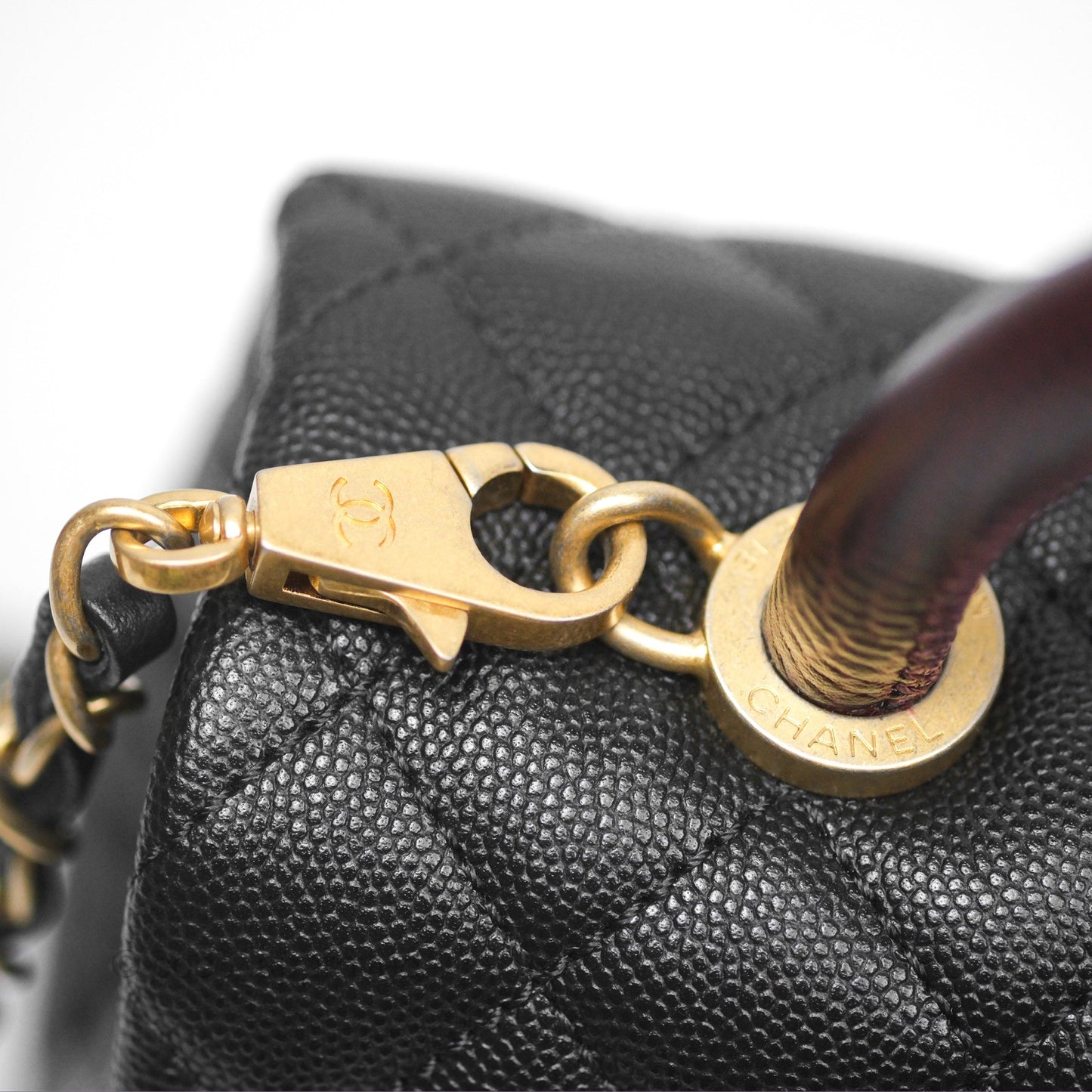 Chanel Medium Coco Handle Quilted Black Caviar Lizard Handle Gold Hardware