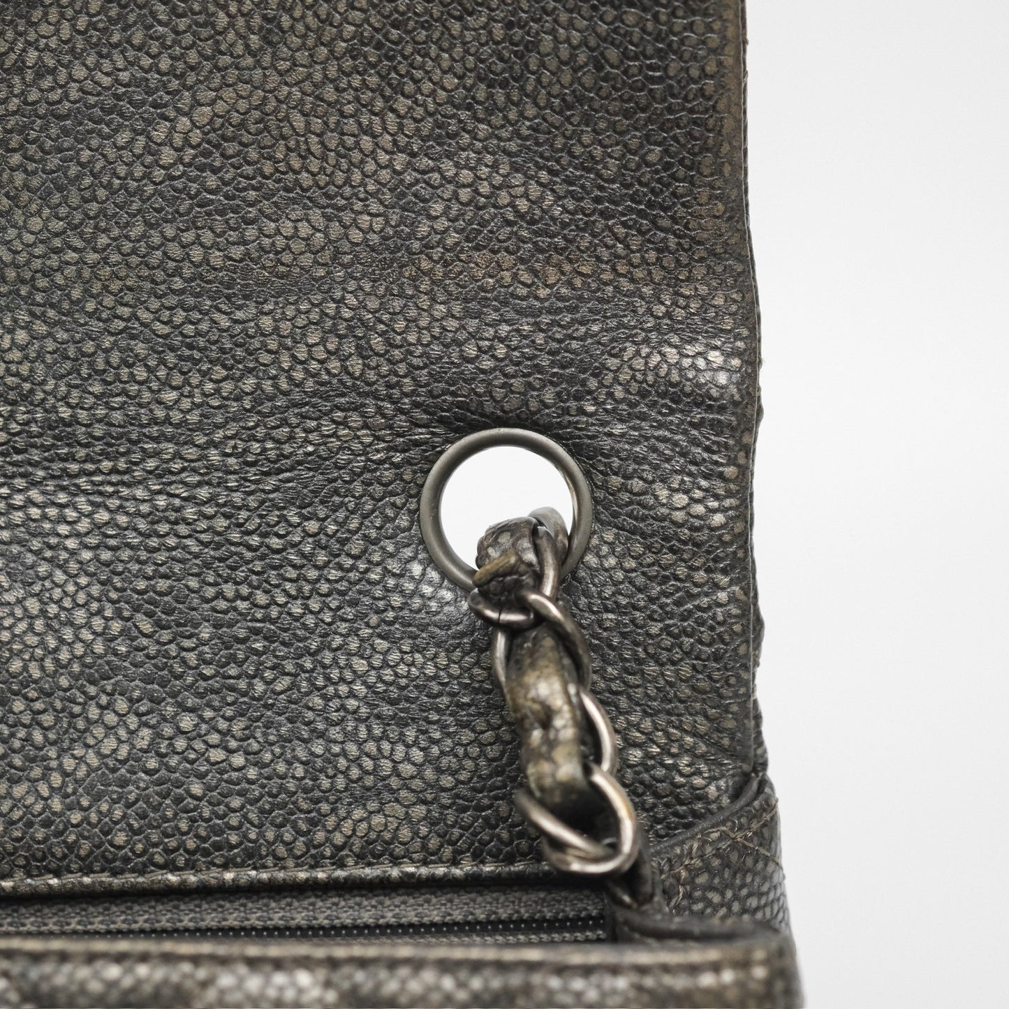 Chanel Mini Rectangular Quilted Metallic Grey Caviar Ruthenium Hardware