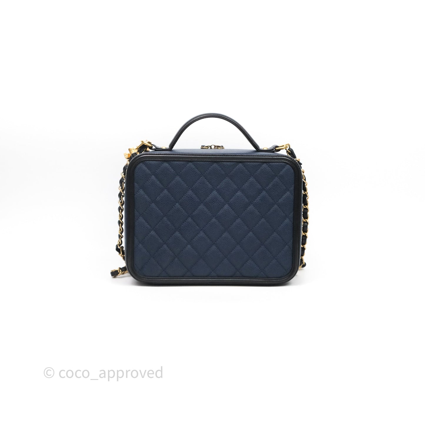 Chanel Quilted Large CC Filigree Vanity Case Navy Black Caviar