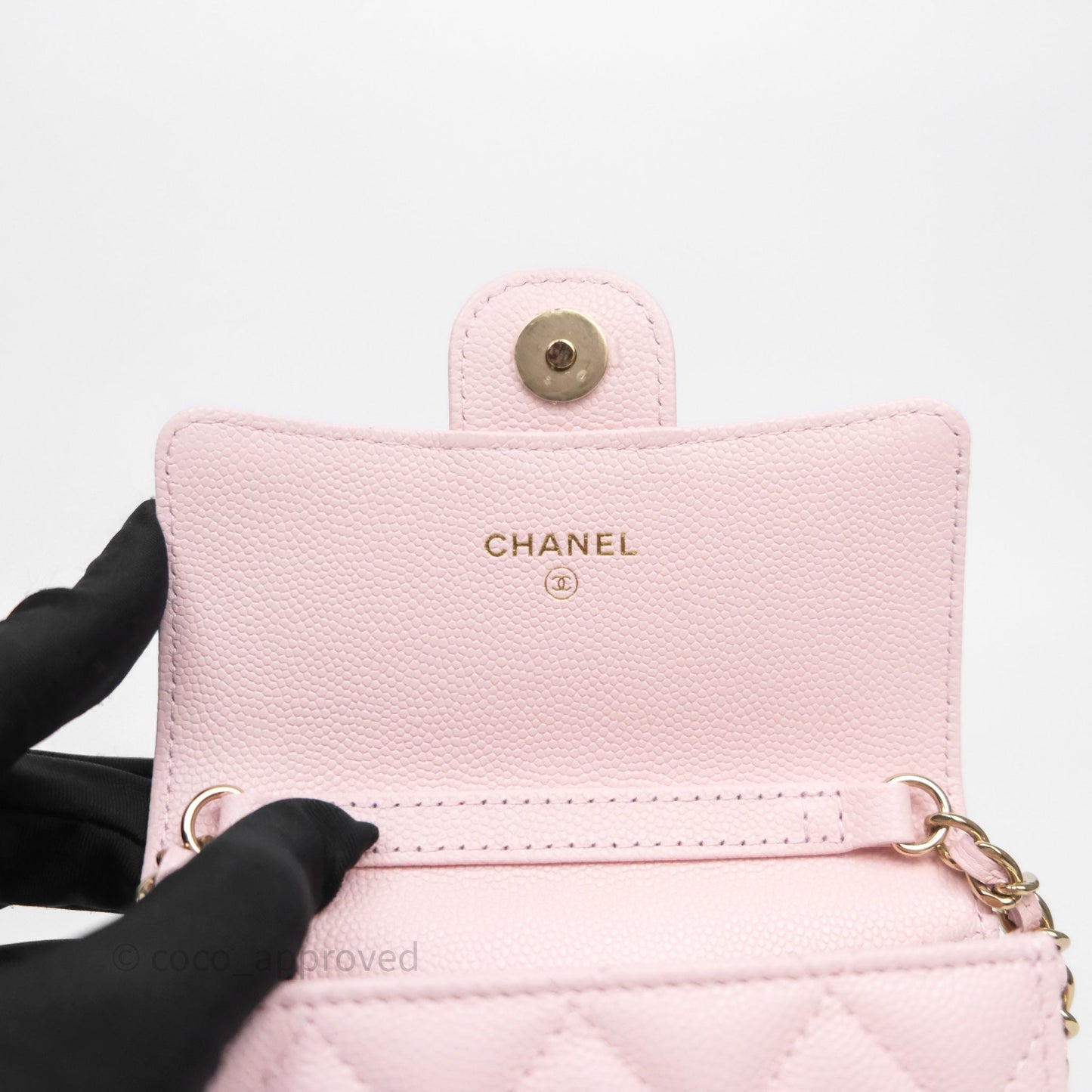 Chanel Mini Wallet With Chain Light Pink Caviar Gold Hardware