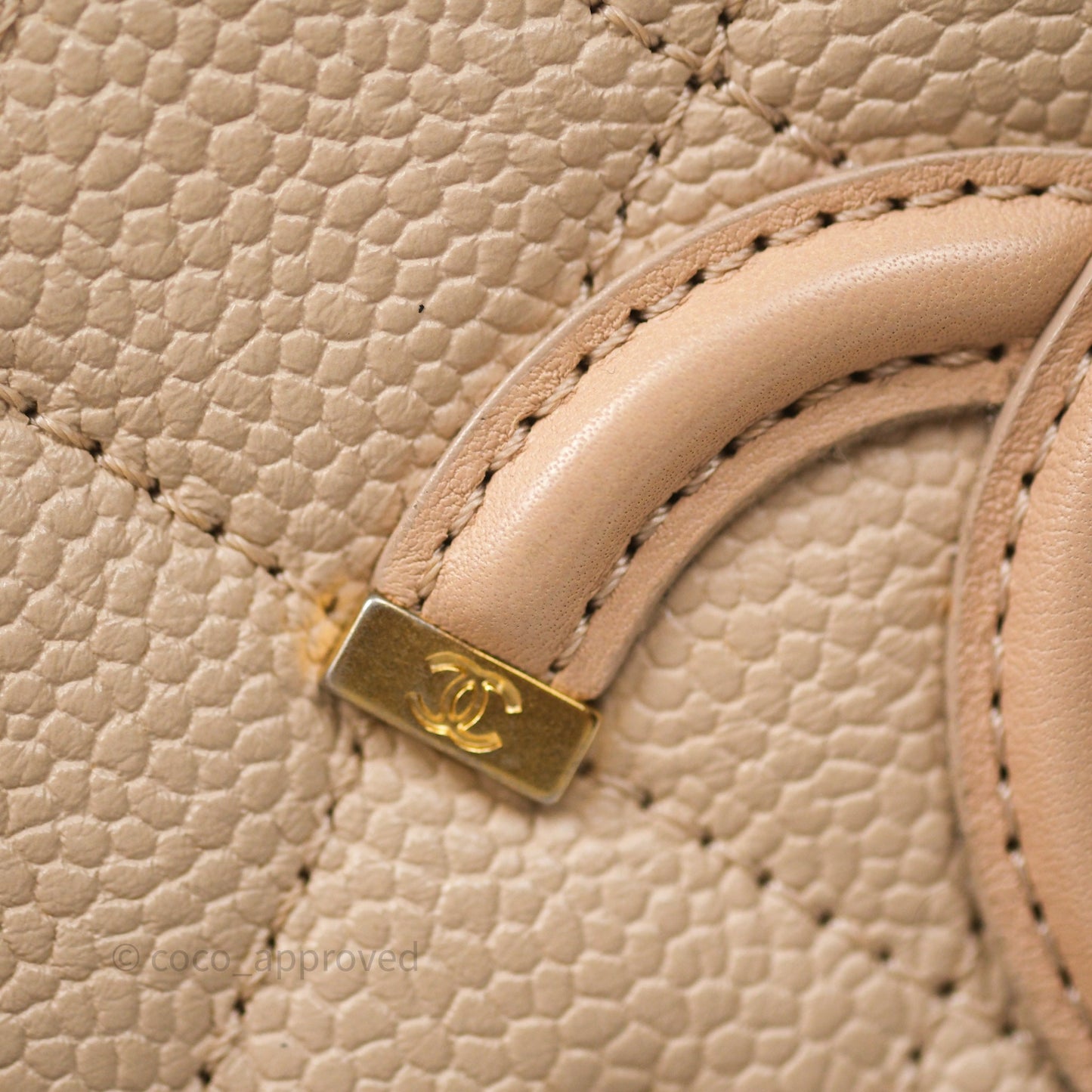 Chanel Quilted Small CC Filigree Vanity Case Beige Caviar Gold Hardware