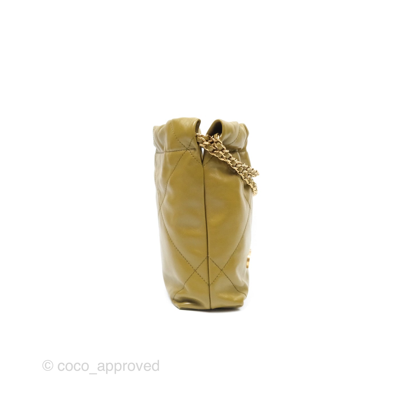 Chanel 22 Mini Bag Olive Shiny Crumpled Calfskin Aged Gold Hardware