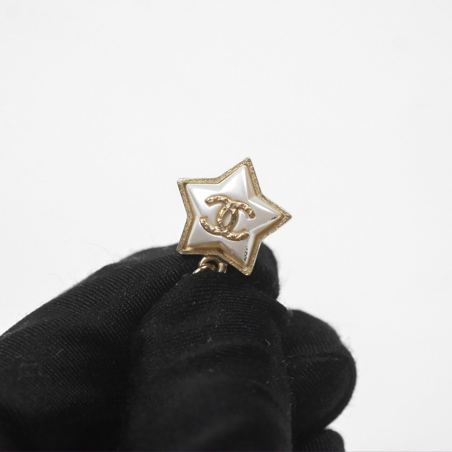 Chanel Star Crystal CC Pearl Ball Drop Earrings Gold Tone 19K