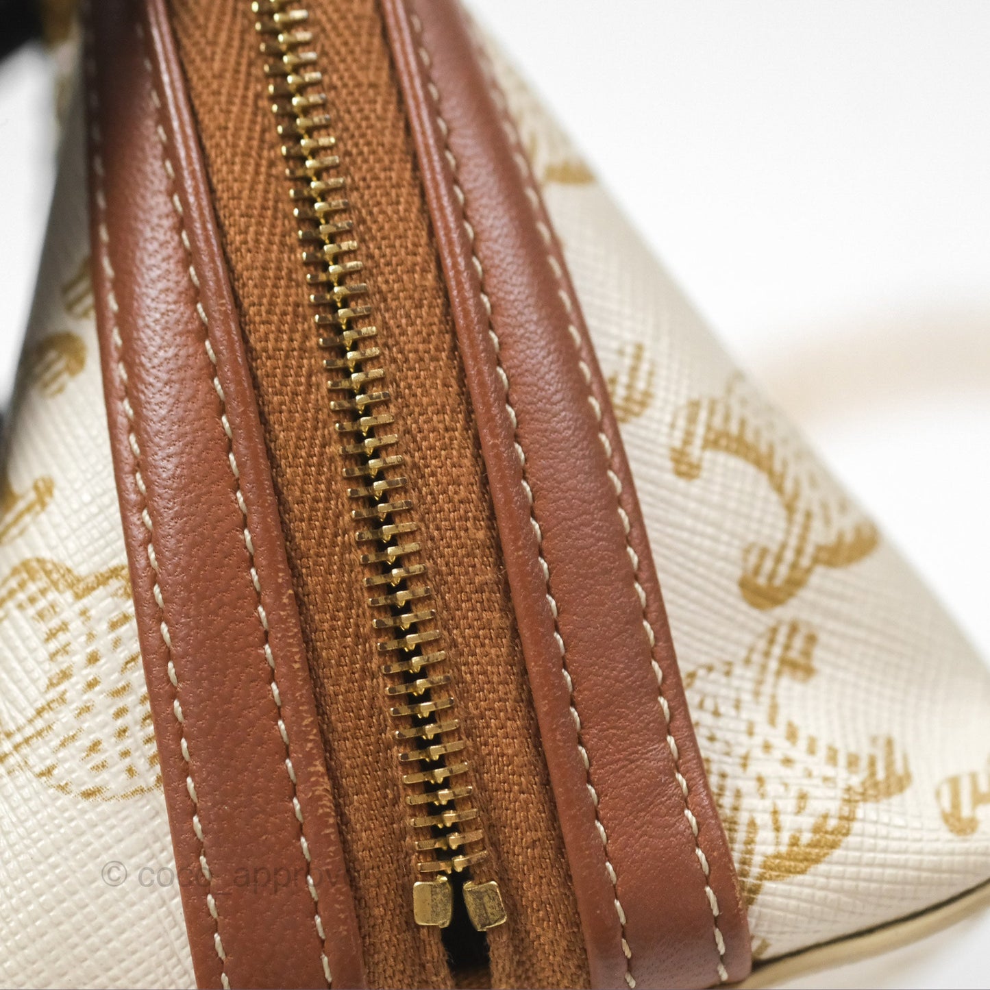 Celine Clutch With Chain Triomphe Canvas Lambskin White/Tan