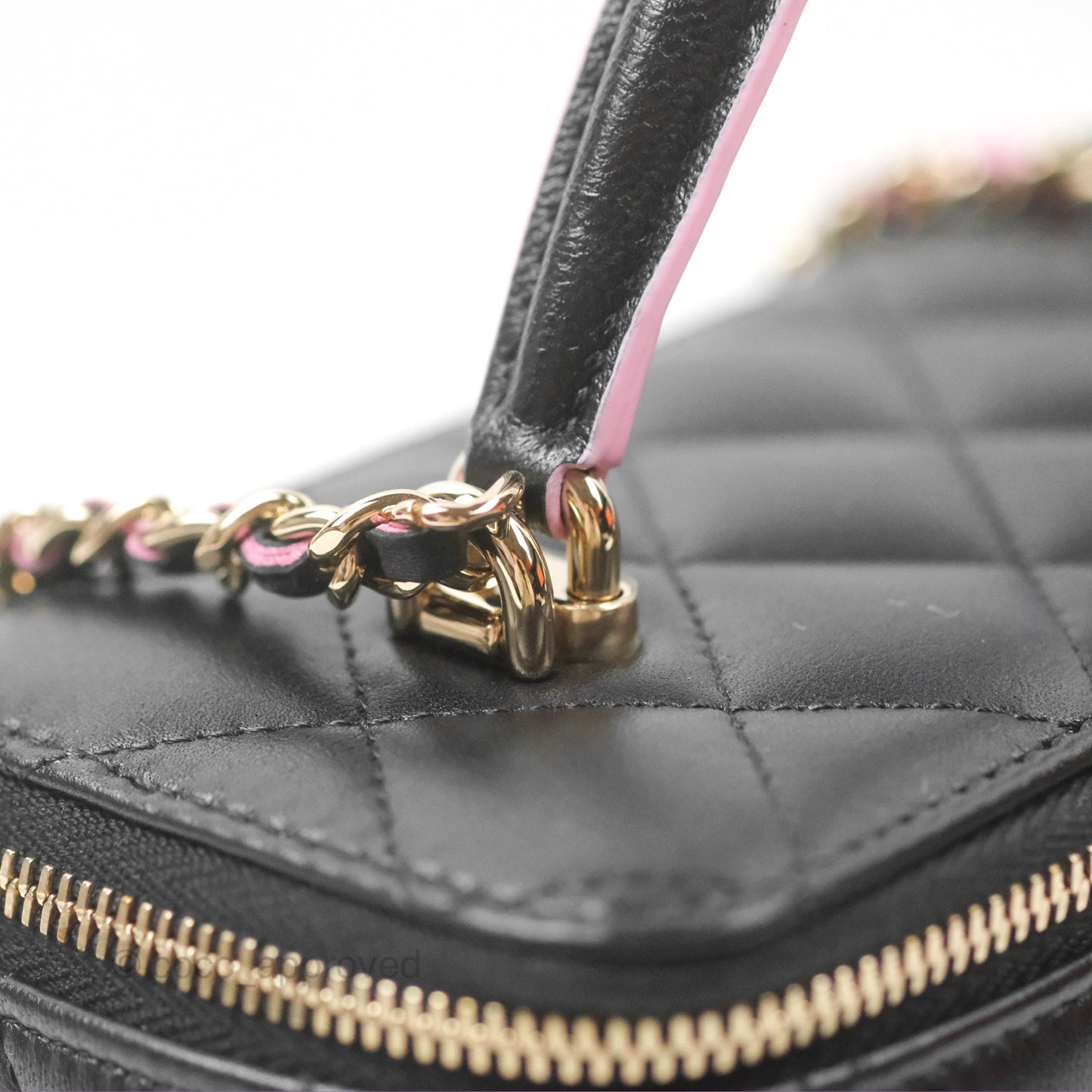 Chanel Vanity Rectangular Top Handle Black Pink Lambskin Gold Hardware