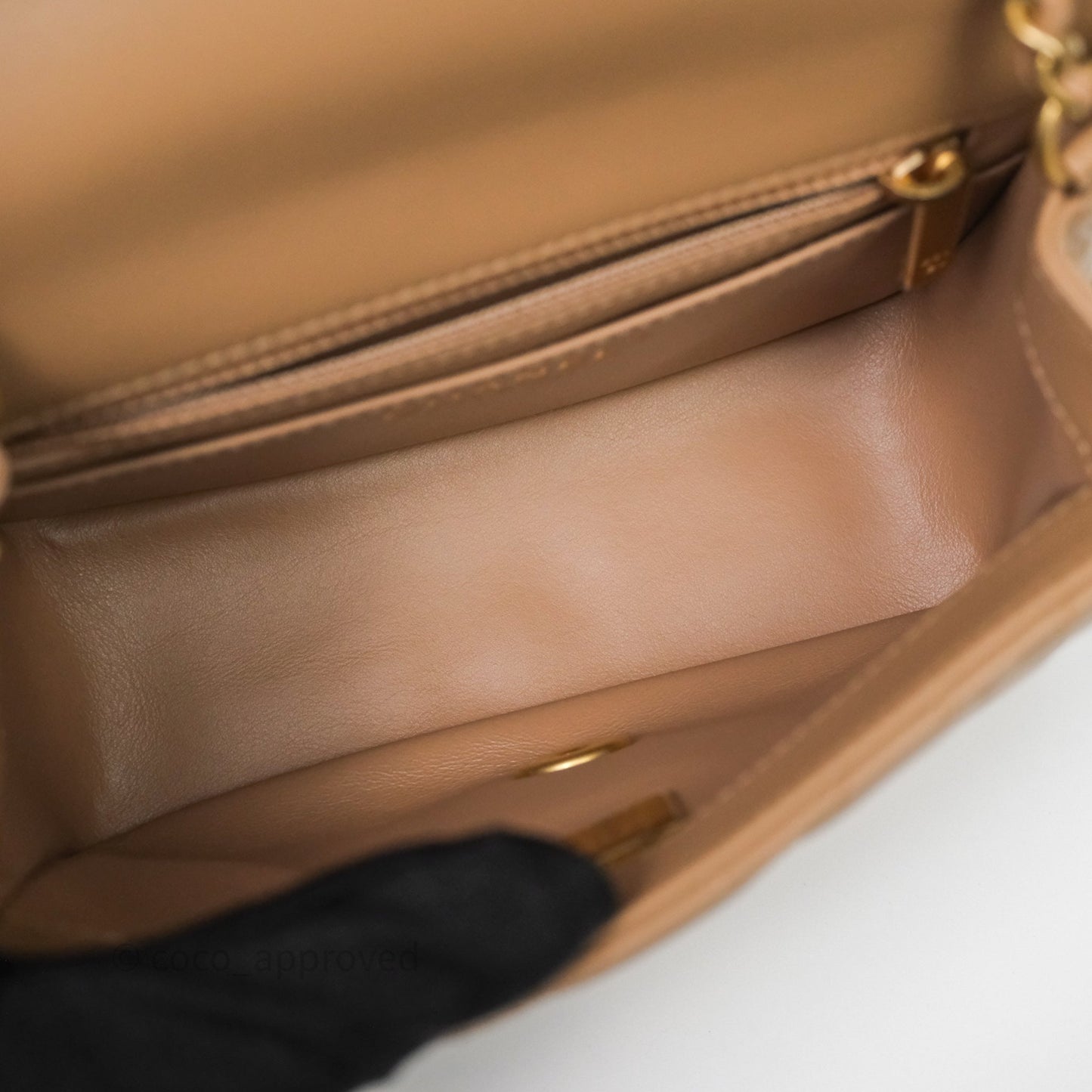 Chanel Pearl Crush Mini Square Quilted Beige Lambskin Aged Gold Hardware