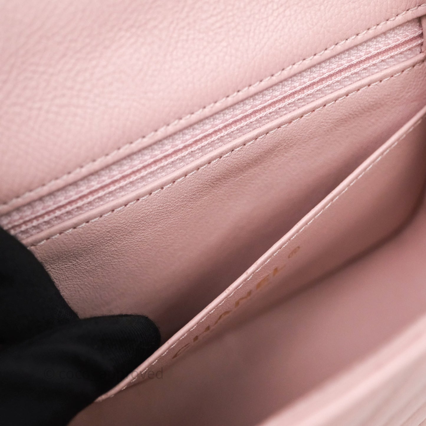Chanel Mini Square Chevron Pink Calfskin Aged Gold Hardware