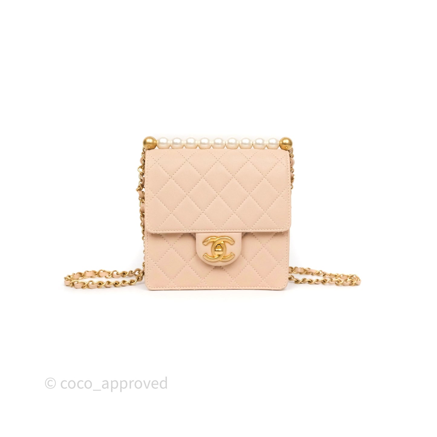 Chanel Chic Pearls Flap Quilted Beige Pink Goatskin Aged Gold Hardware