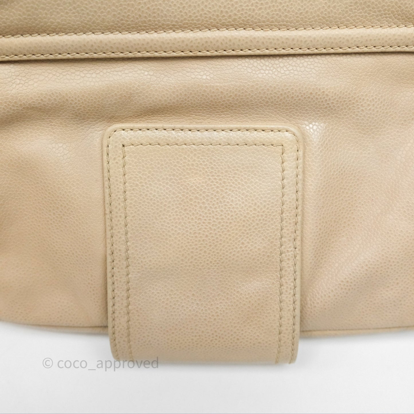 Chanel Quilted Coco Rider Hobo Bag Beige Caviar Ruthenium Hardware
