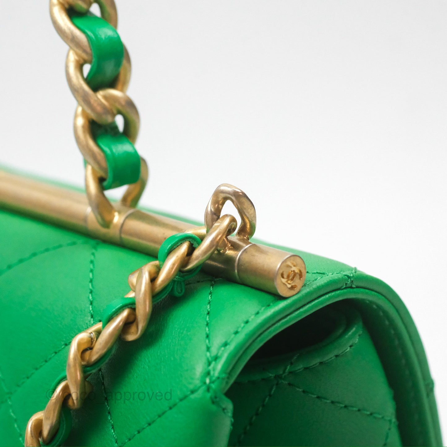 Chanel CC Quilted Flap Bag With Top Handle Green Calfskin Gold Hardware