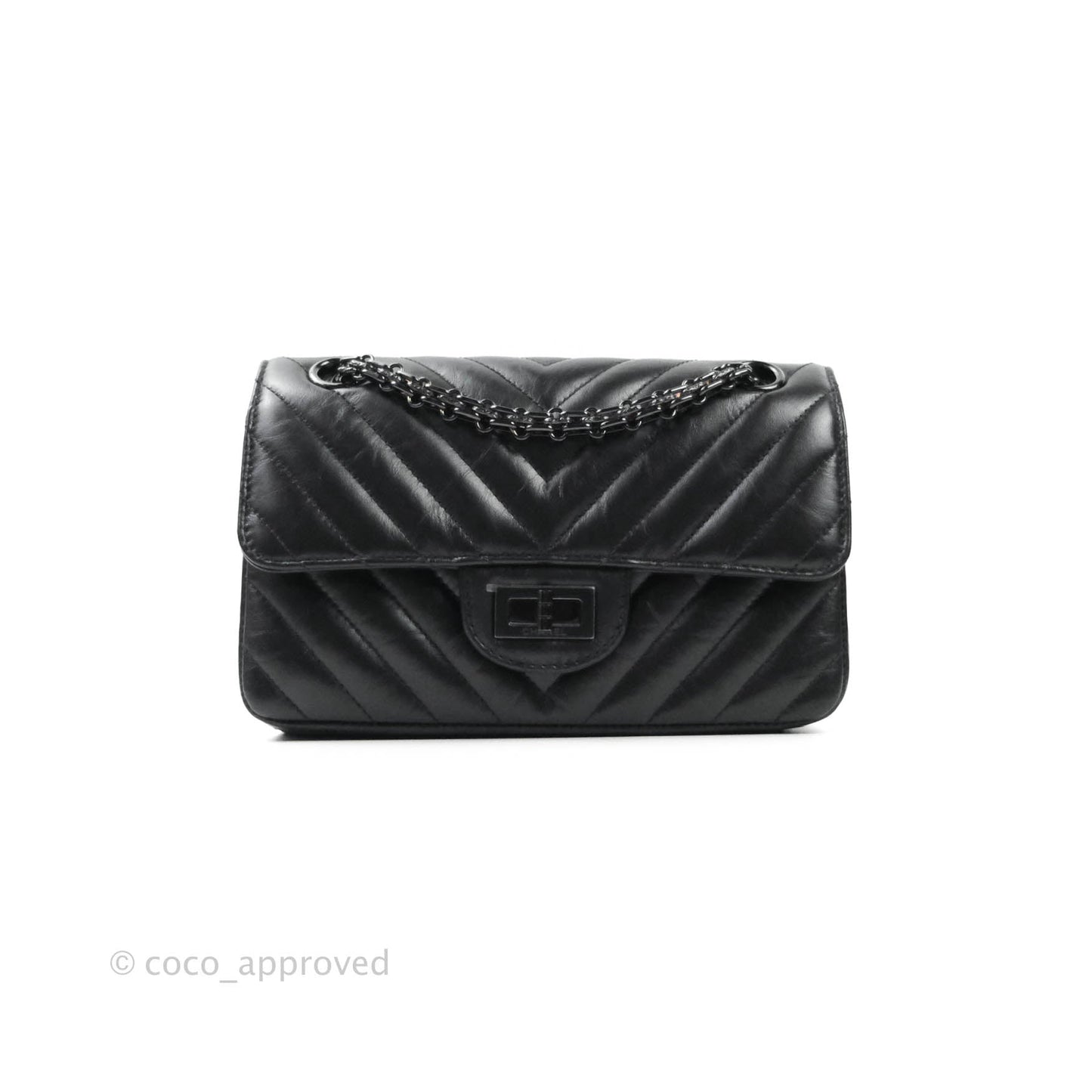 Chanel Mini Reissue 224 So Black Chevron Calfskin Black Hardware