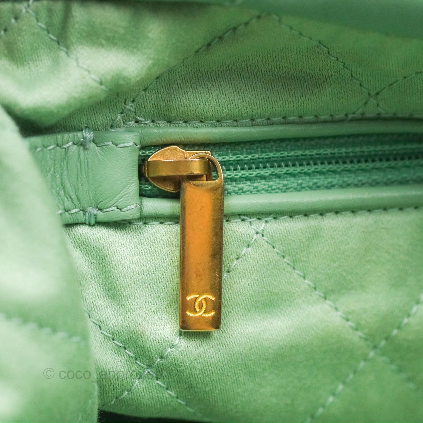 Chanel 22 Small Mint Green Shiny Calfskin Aged Gold Hardware