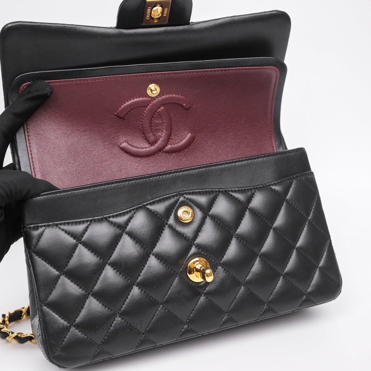 Chanel Small Classic Flap Quilted Black Lambskin Gold Hardware