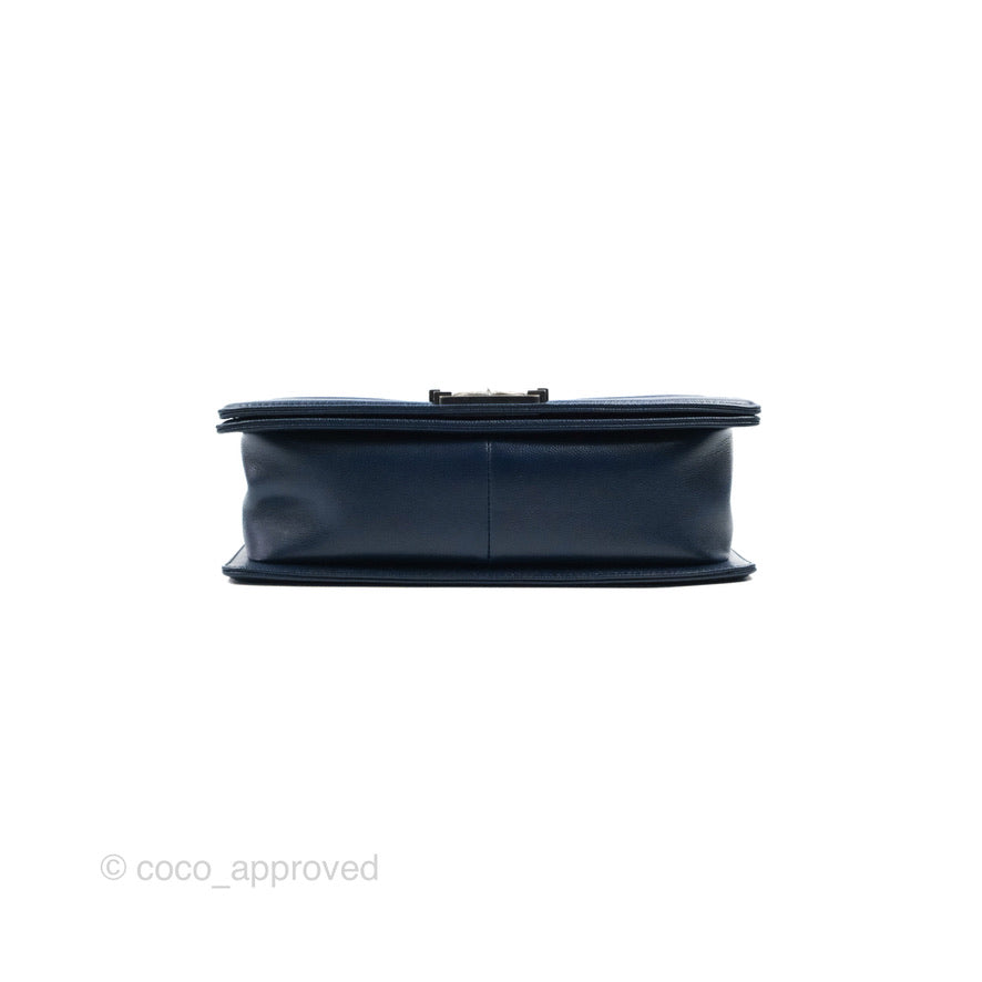 Chanel Medium Chevron Boy Navy Caviar Ruthenium Hardware
