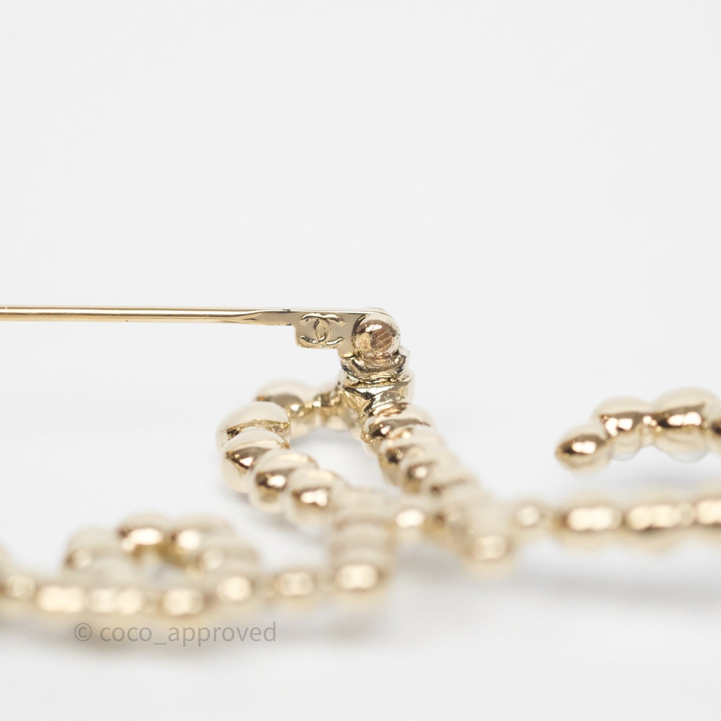Chanel Logo Pearl Crystal Brooch Gold Tone 20V