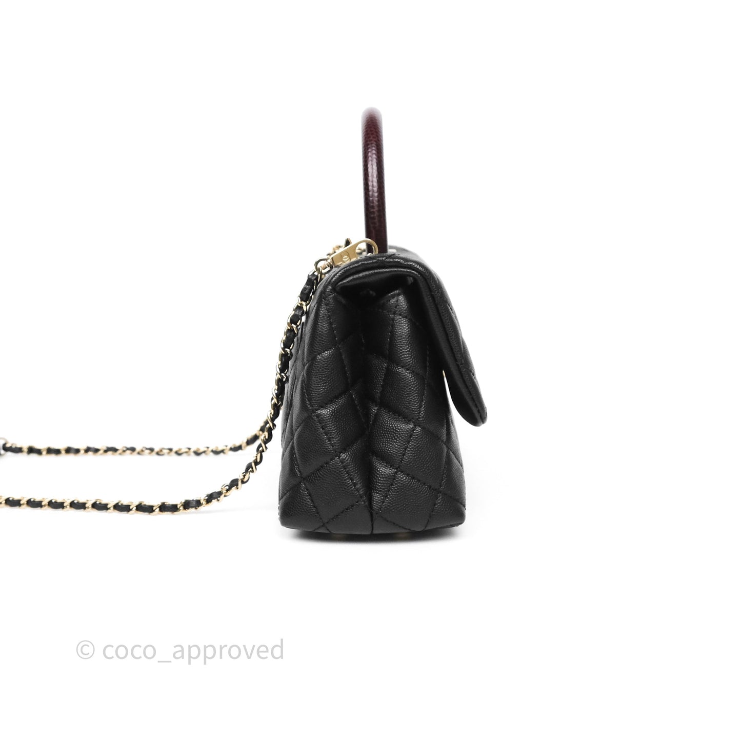Chanel Small Coco Handle Quilted Black Caviar Gold Hardware Lizard Handle