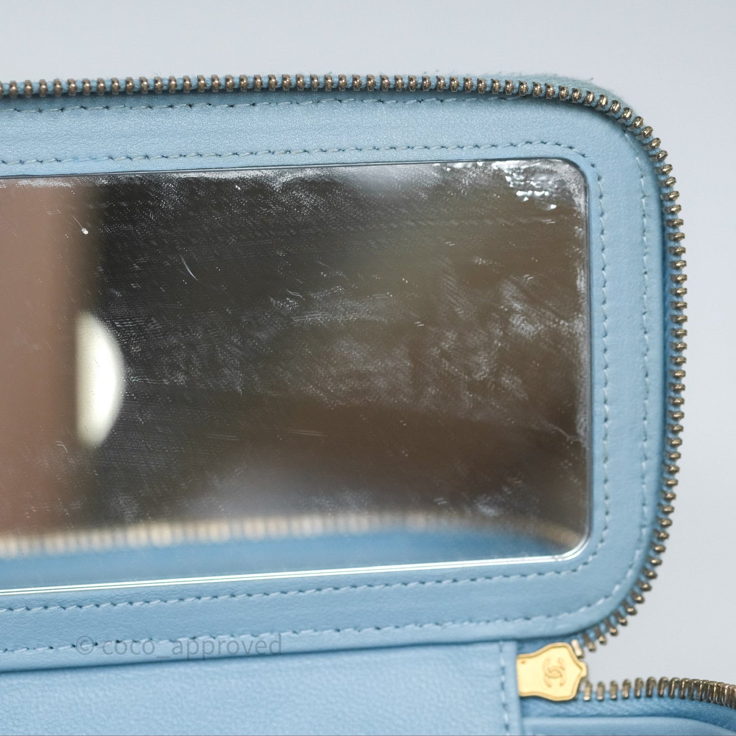 Chanel Vanity Rectangular Top Handle Blue Lambskin Gold Hardware