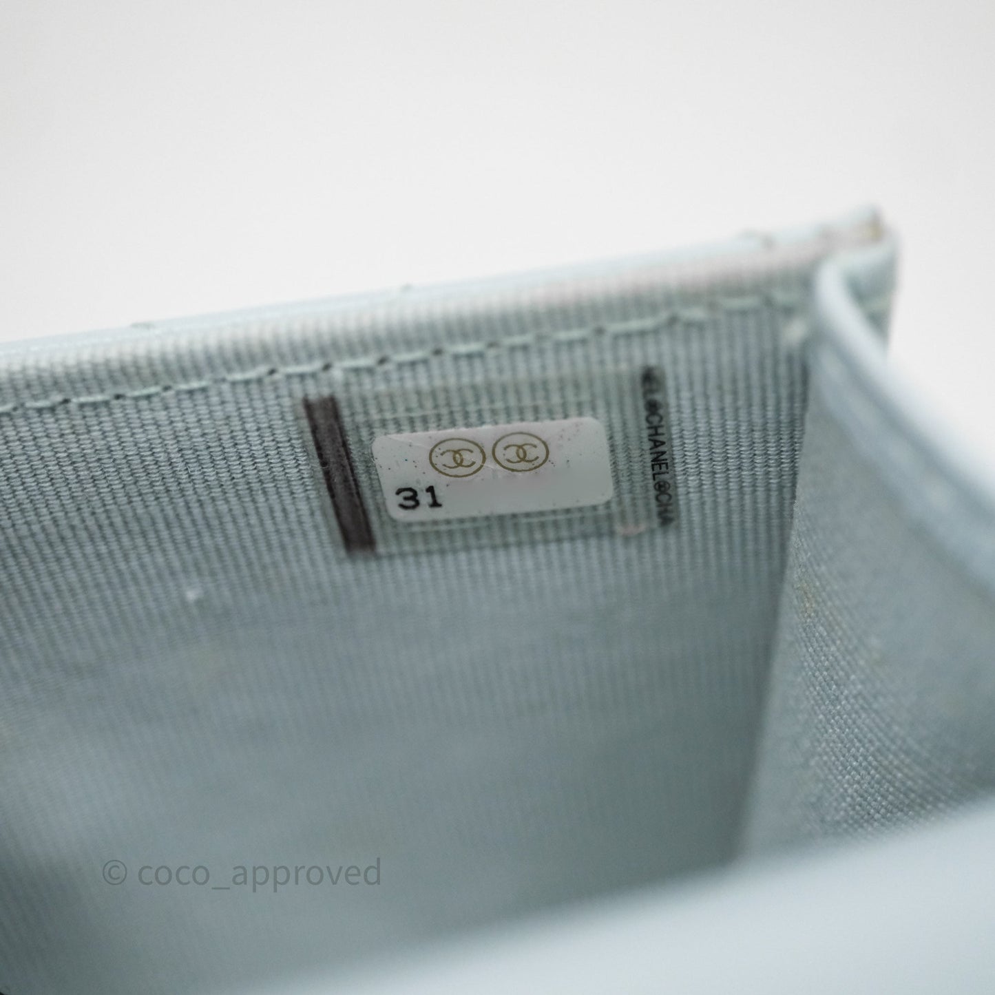 Chanel Mini Handle Flap Coin Purse With Chain Light Blue Lambskin Gold Hardware