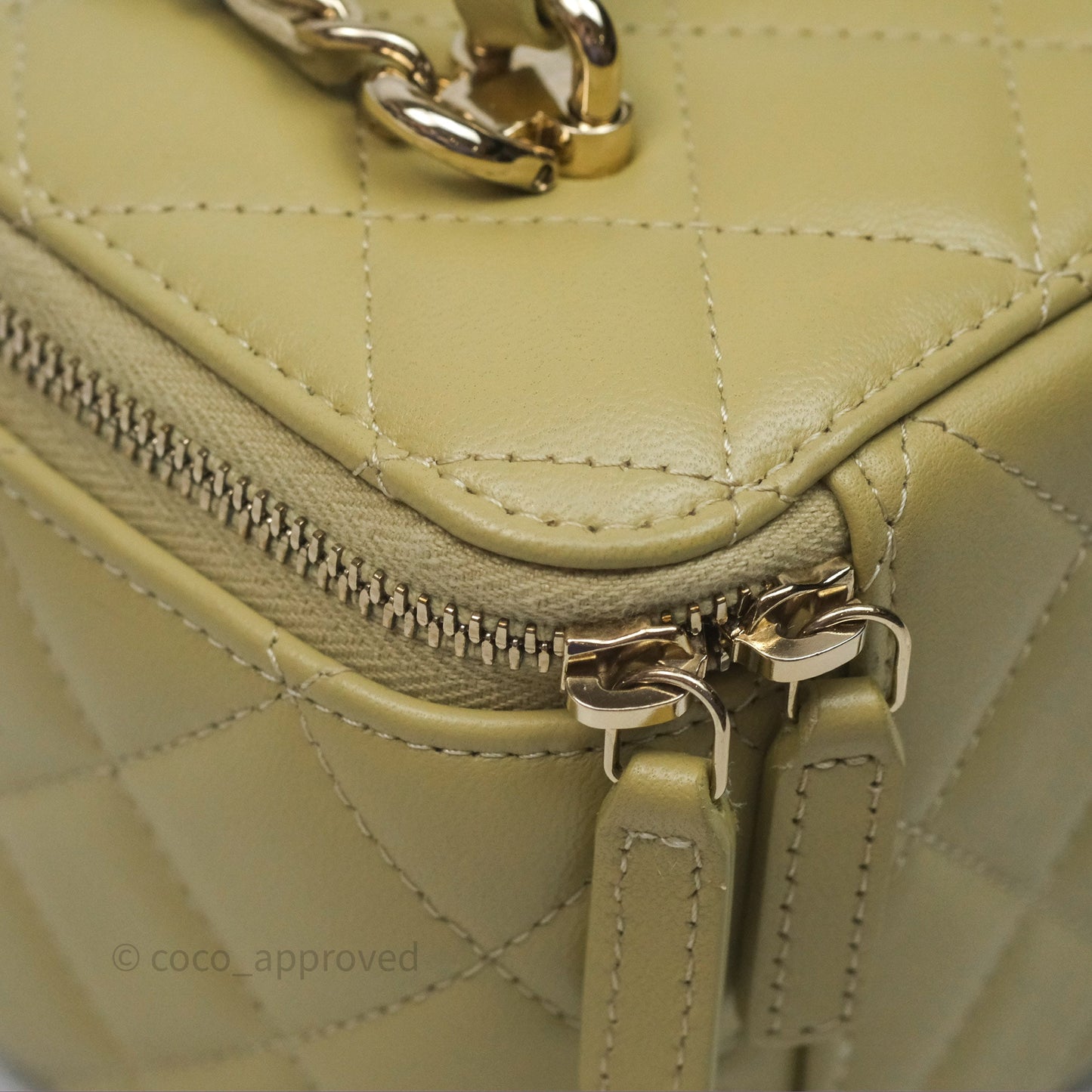 Chanel Top Handle Vanity with Chain Olive Green Lambskin Aged Gold Hardware