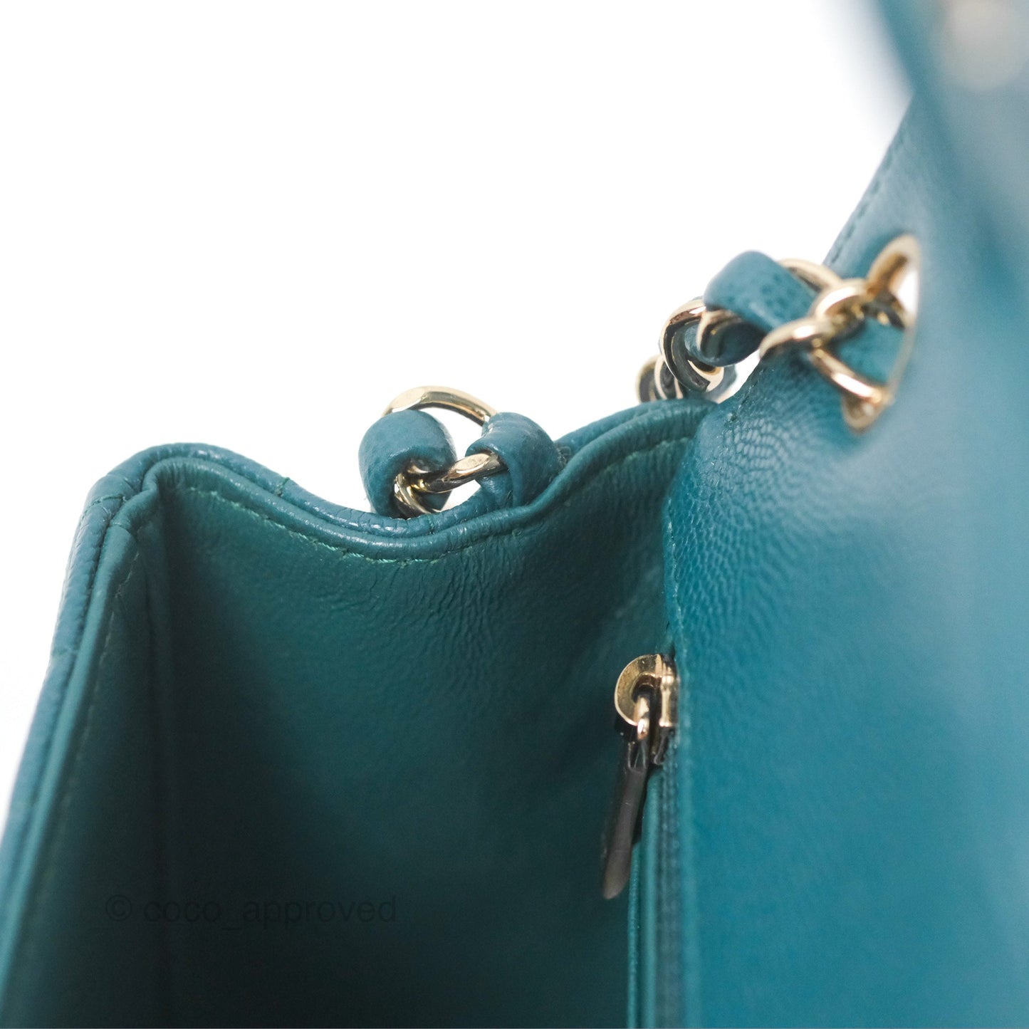 Chanel Mini Square Flap Chevron Teal Caviar Gold Hardware