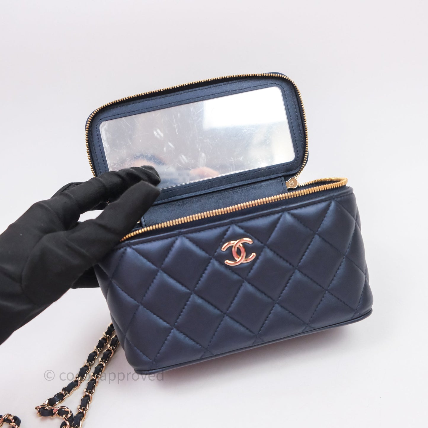 Chanel Top Handle Vanity Irdescent Navy Lambskin Gold Hardware