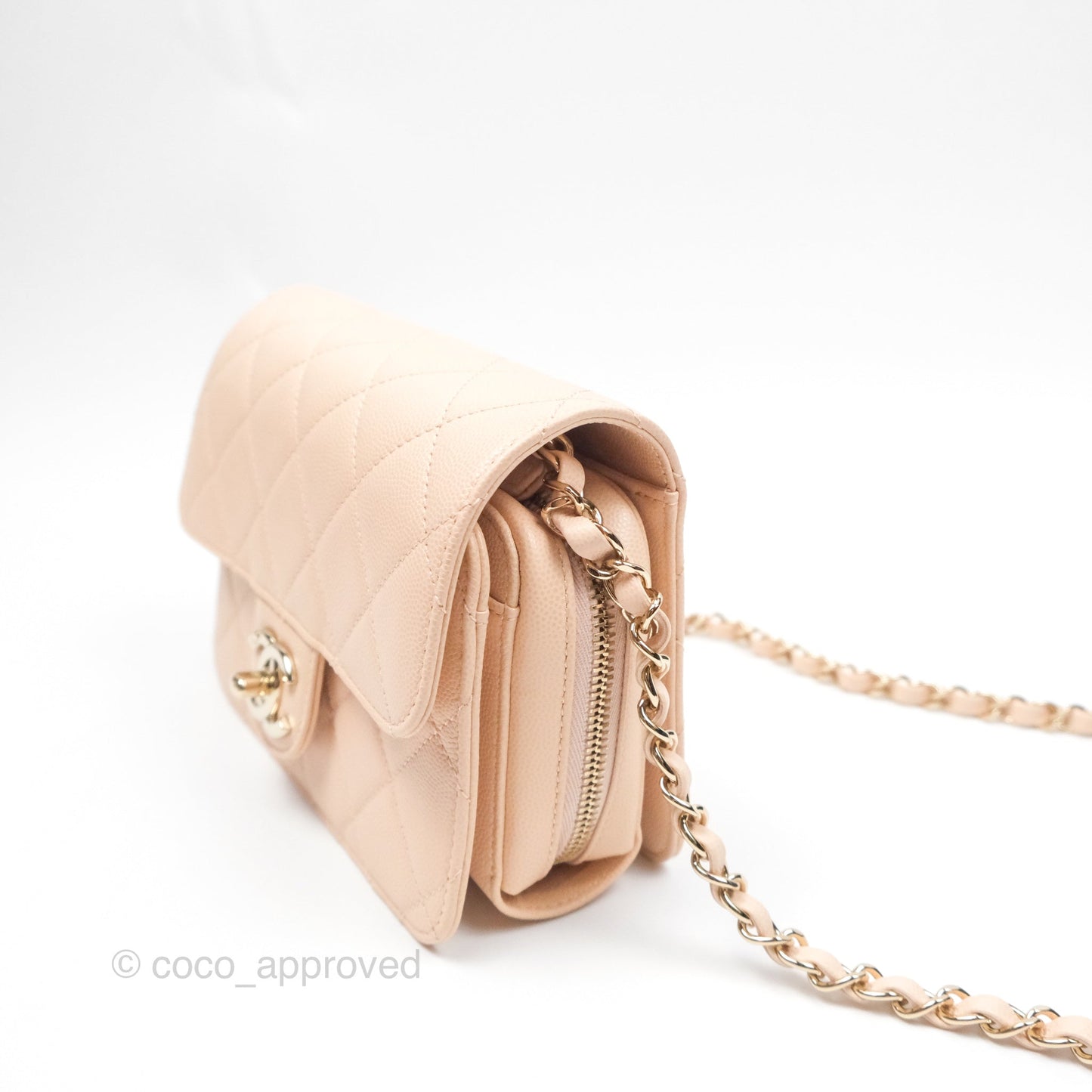 Chanel Quilted Small Like The Wallet Flap Light Beige Pink Caviar Light Gold Hardware 22C
