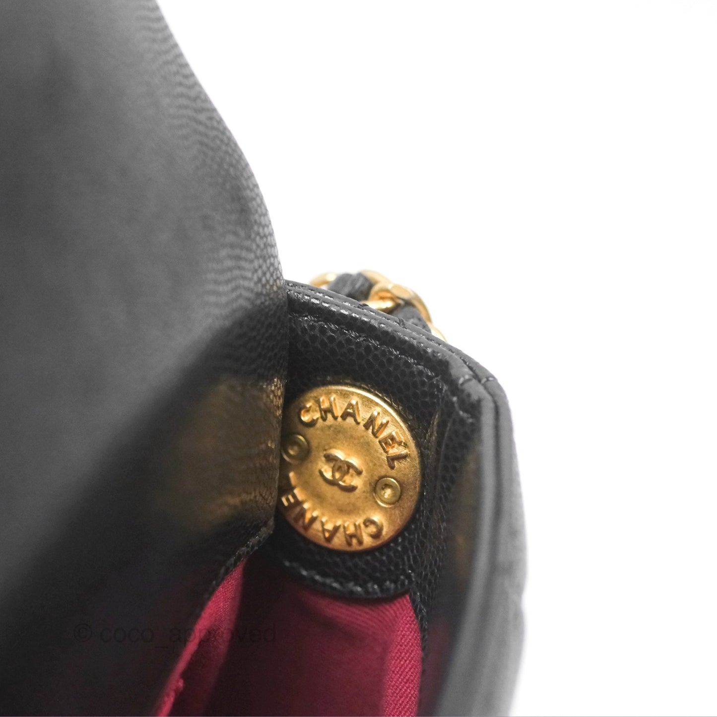 Chanel Mini Flap with Coin Charm Black Caviar Aged Gold Hardware 22A